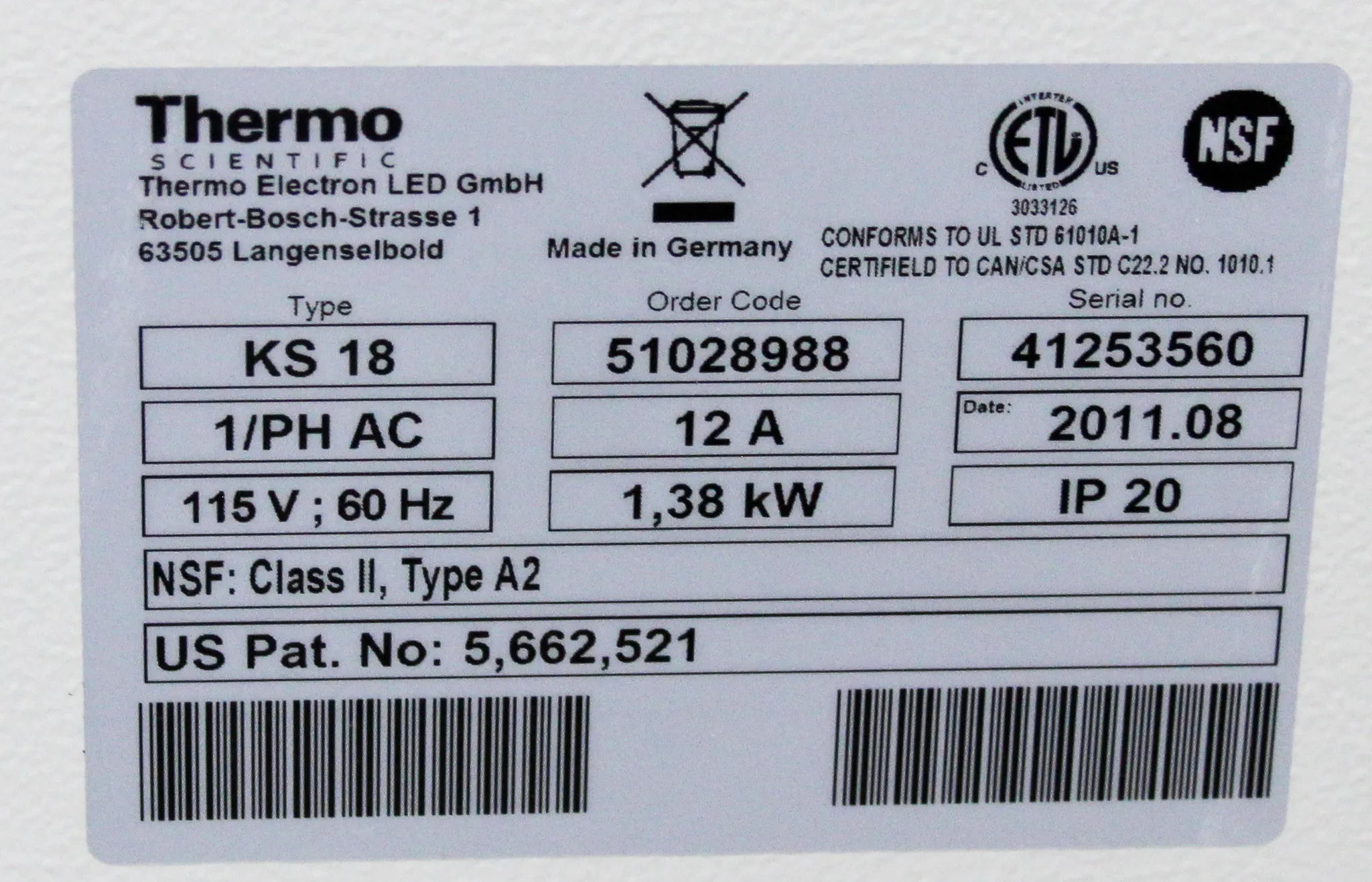 Thermo Scientific HERAsafe KS 18 Class II, Type A2 6' Biological Safety Cabinet