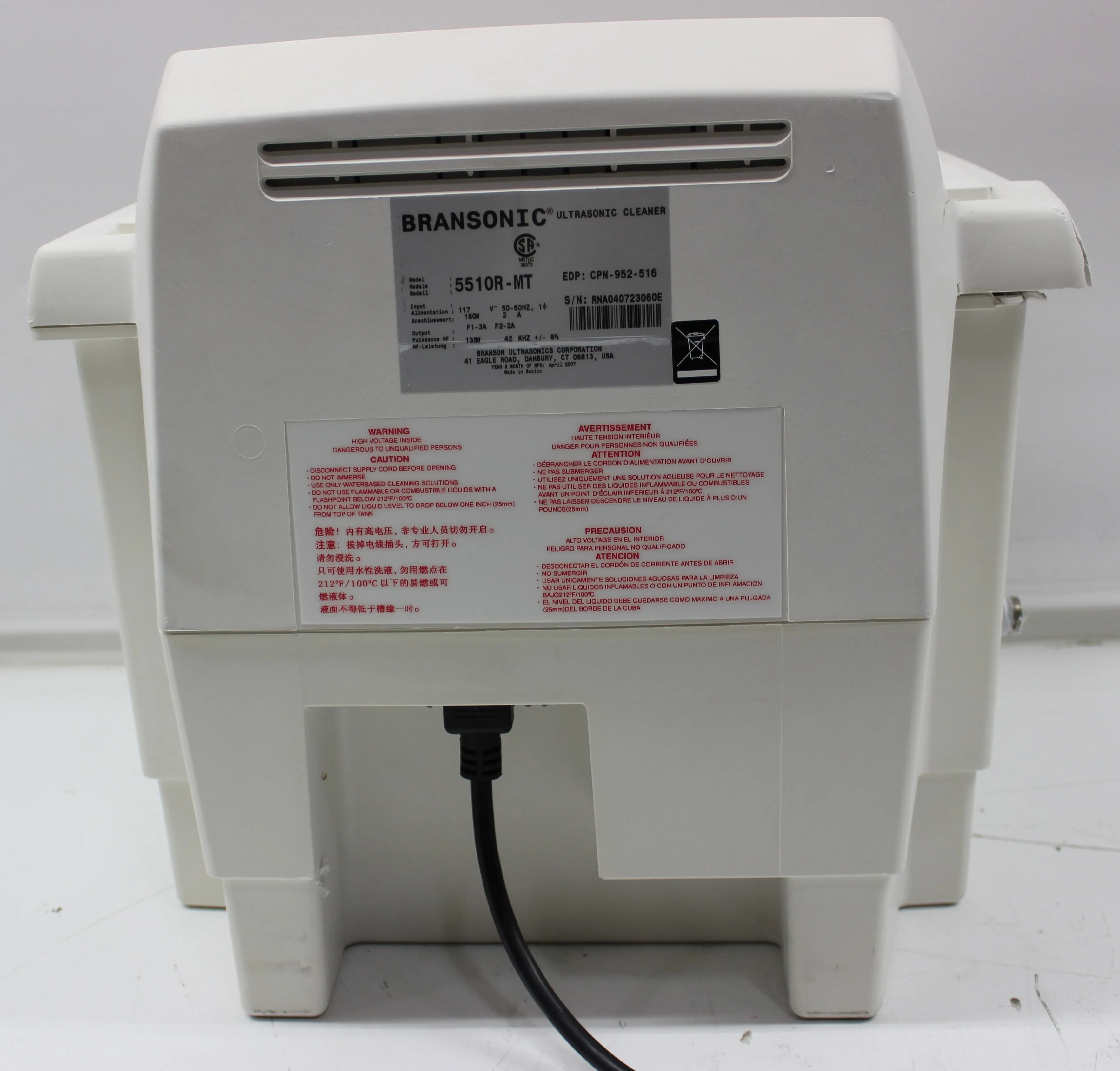 Branson Ultrasonic Cleaner 5510R-MT 5510 - Used Laboratory Equipment