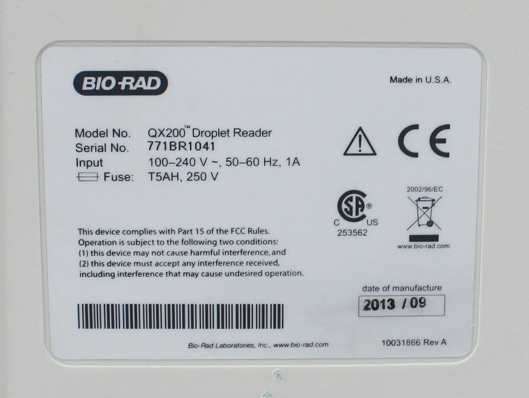 BIO RAD QX200 AutoDG Droplet Digital PCR System