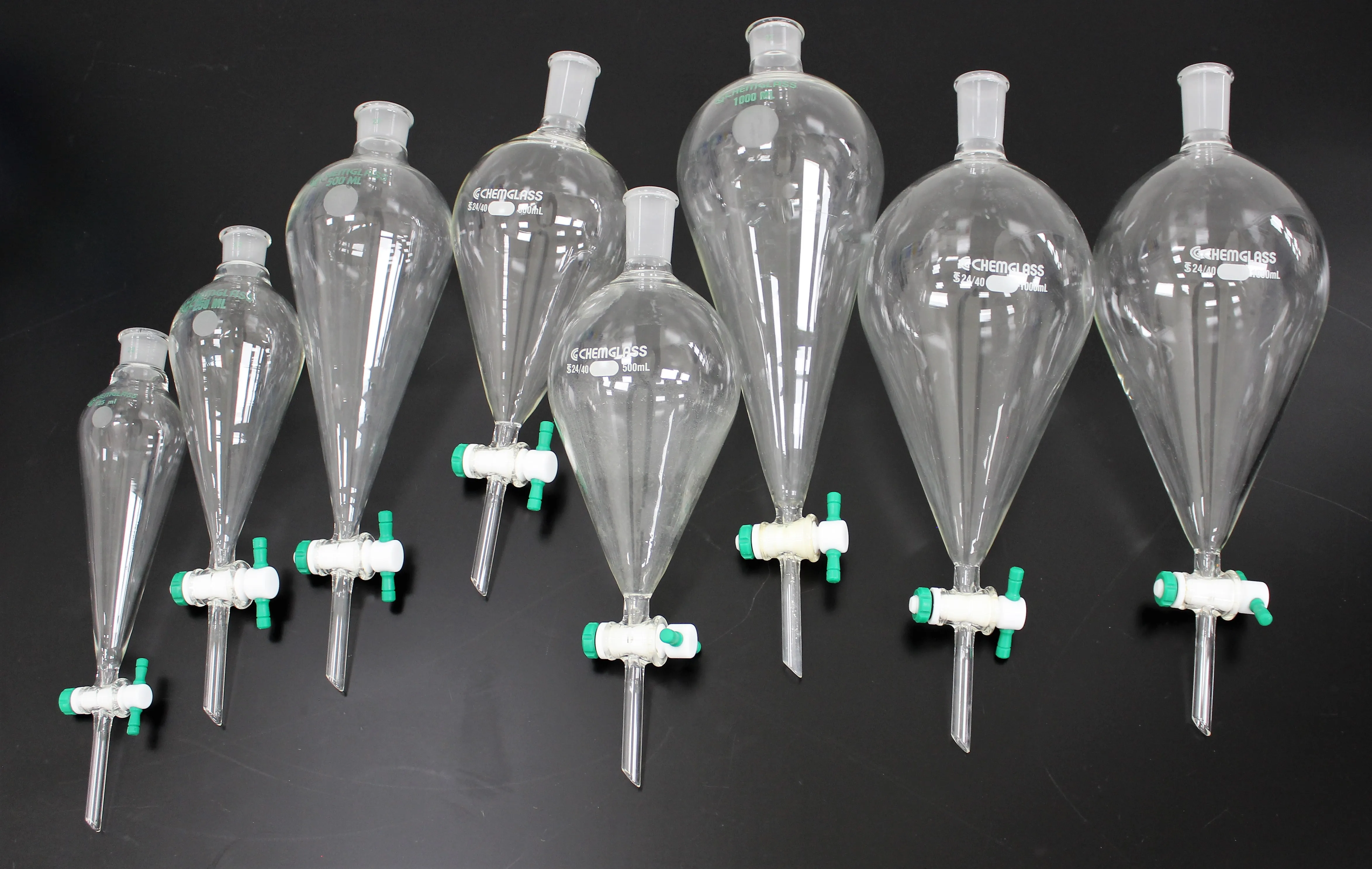 CHEMGLASS Teardrop Funnels Box of 11pcs: 125ml, 250ml, 500ml, 1000ml and 2000ml