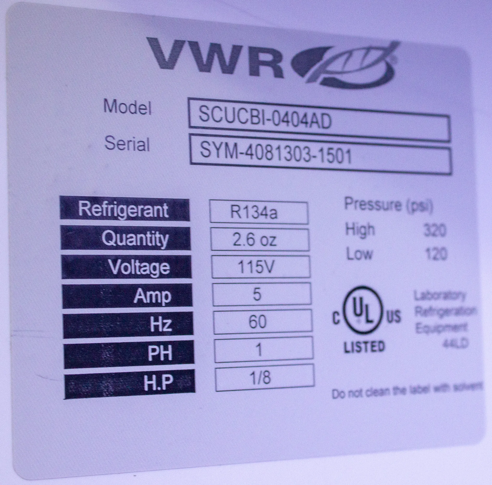 VWR Undercounter Glass Door Refrigerator Model SCUCBI-0404AD