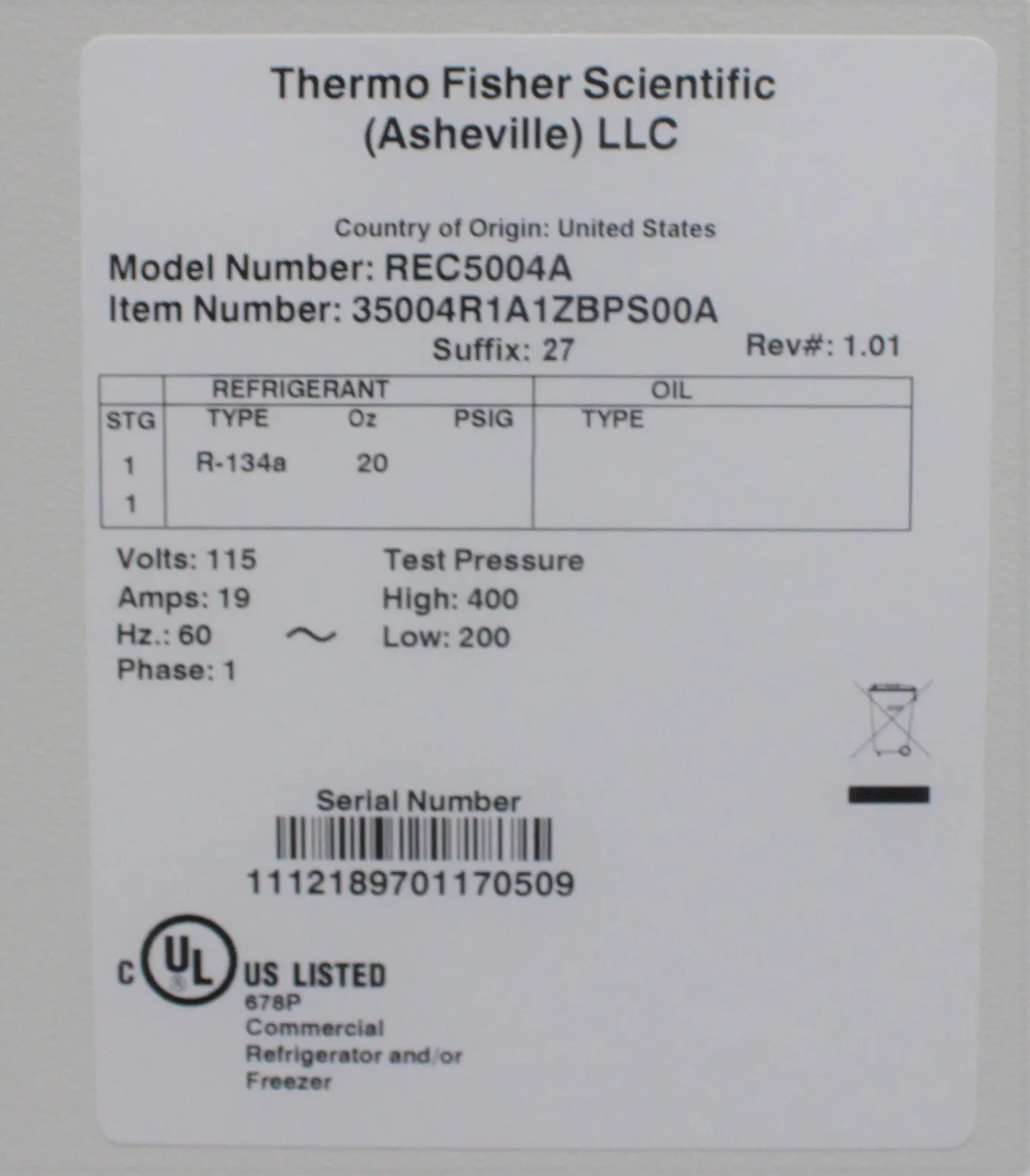 Thermo Scientific Revco REC5004A High Performance Chromatography Refrigerator