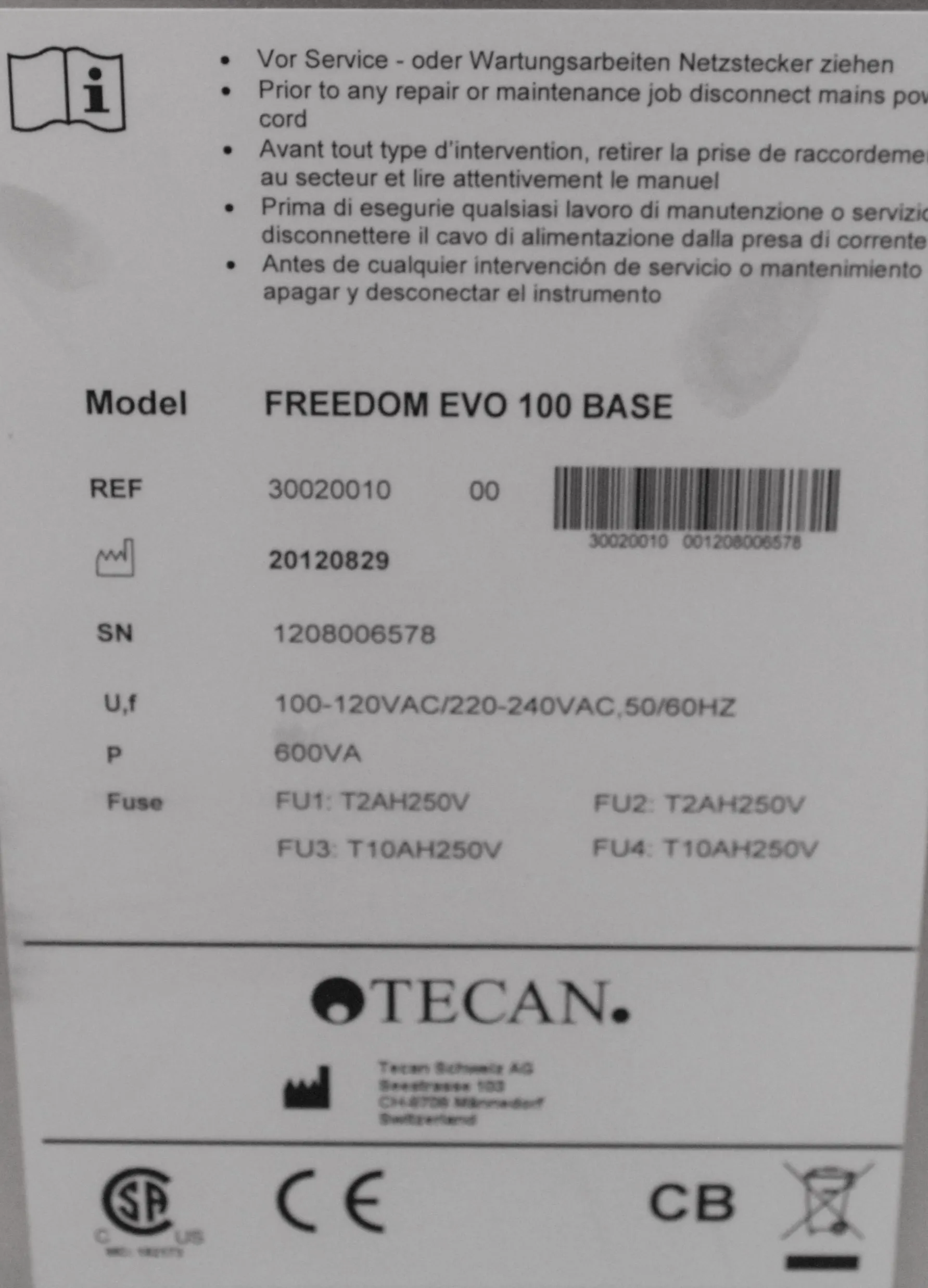 TECAN Freedom Evo 100 Automated Liquid Handler