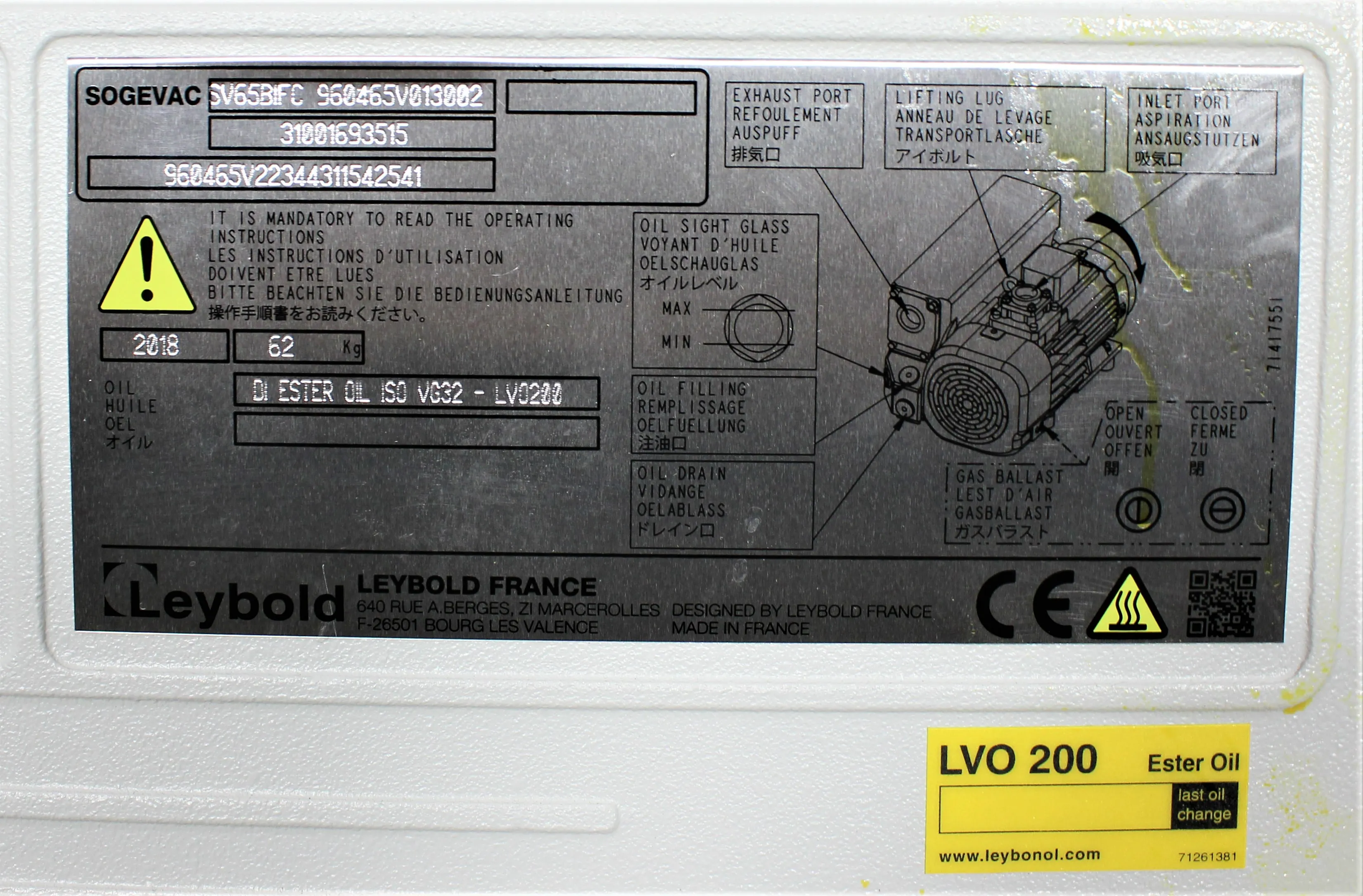 Leybold Sogevac SV65 BI FC Vacuum Pump