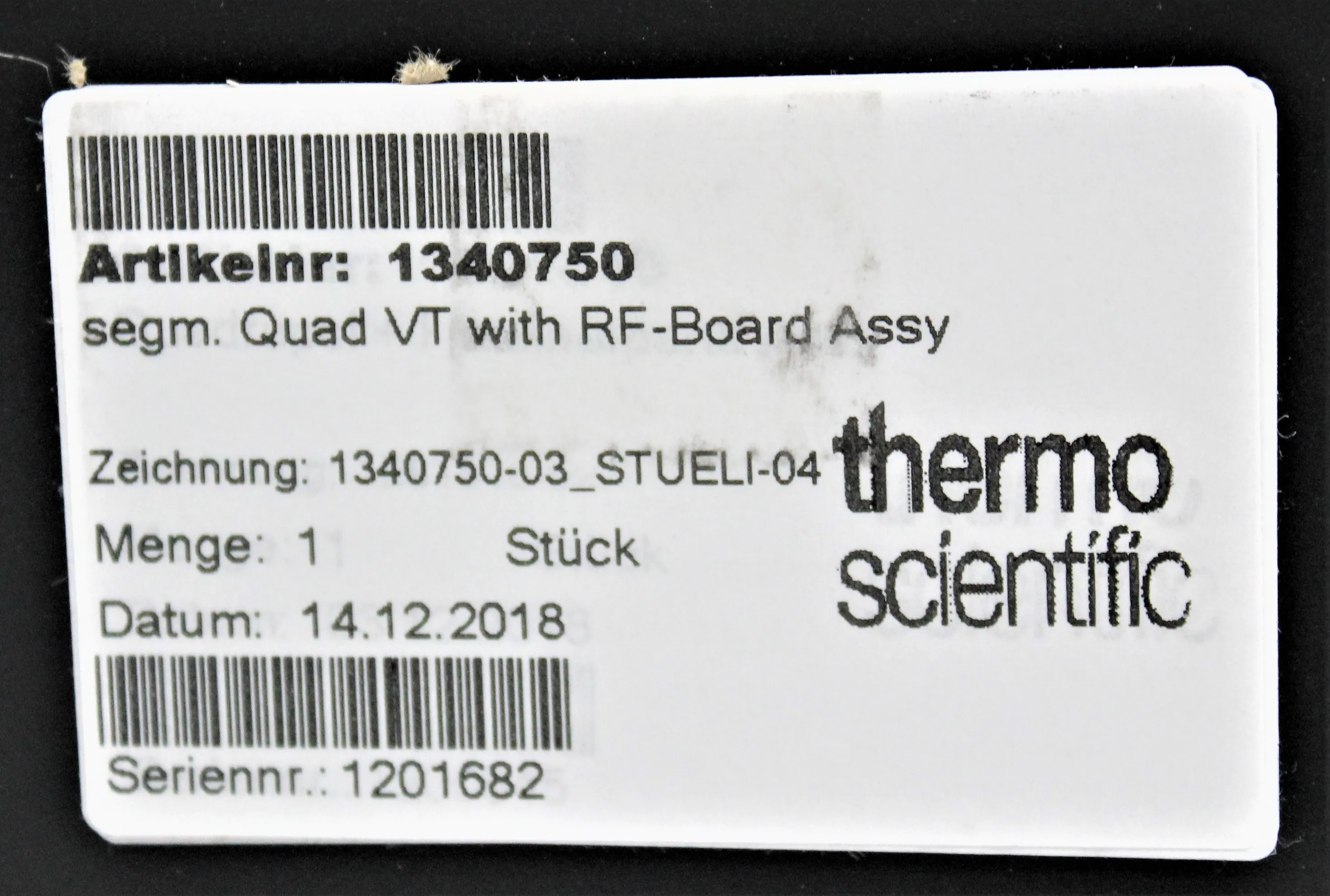 Used Thermo Scientific Segm Quad VT with RF-Board Assy 1340750 2141740