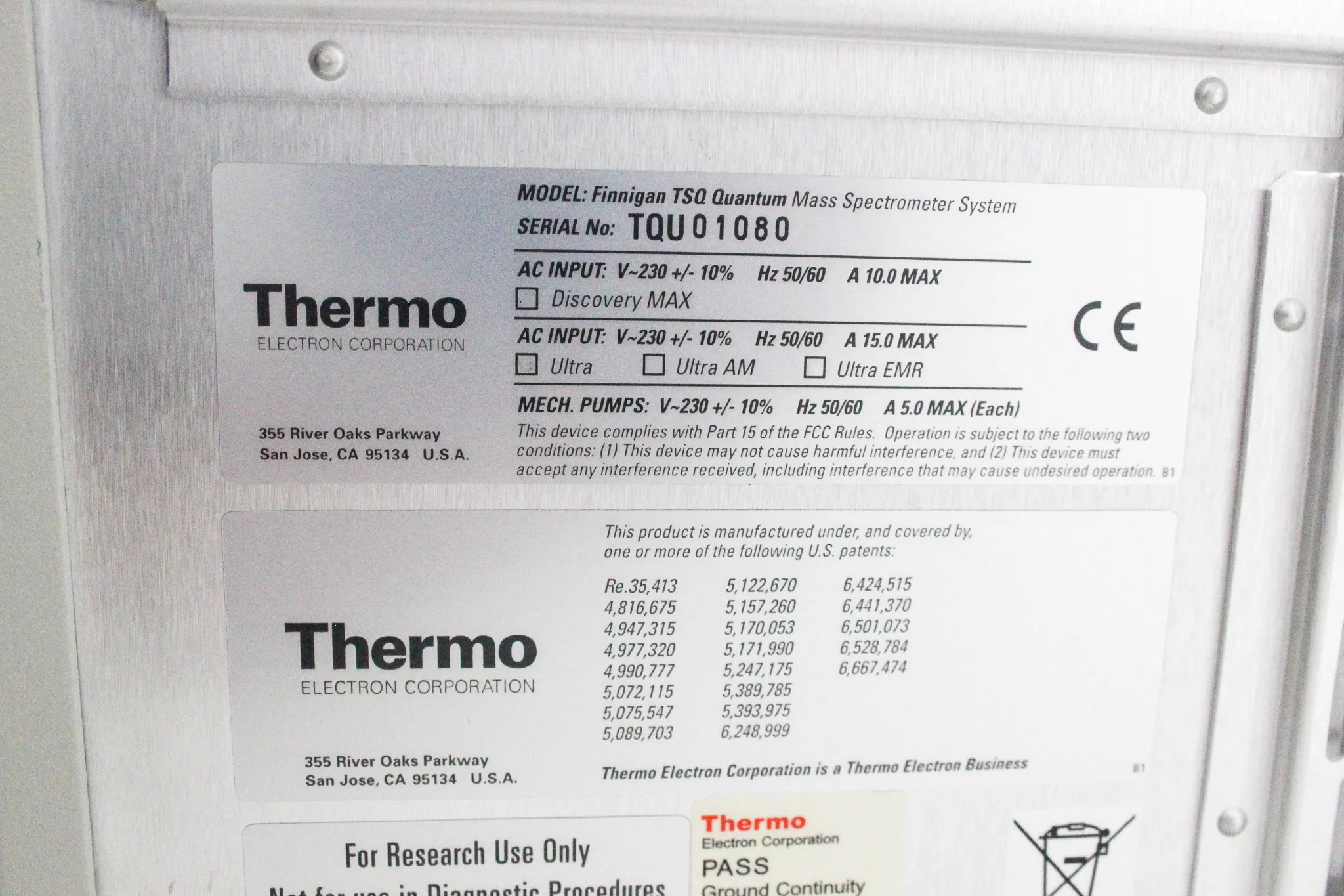 Thermo Finnigan TSQ Quantum Ultra AM Mass Spectrometer System