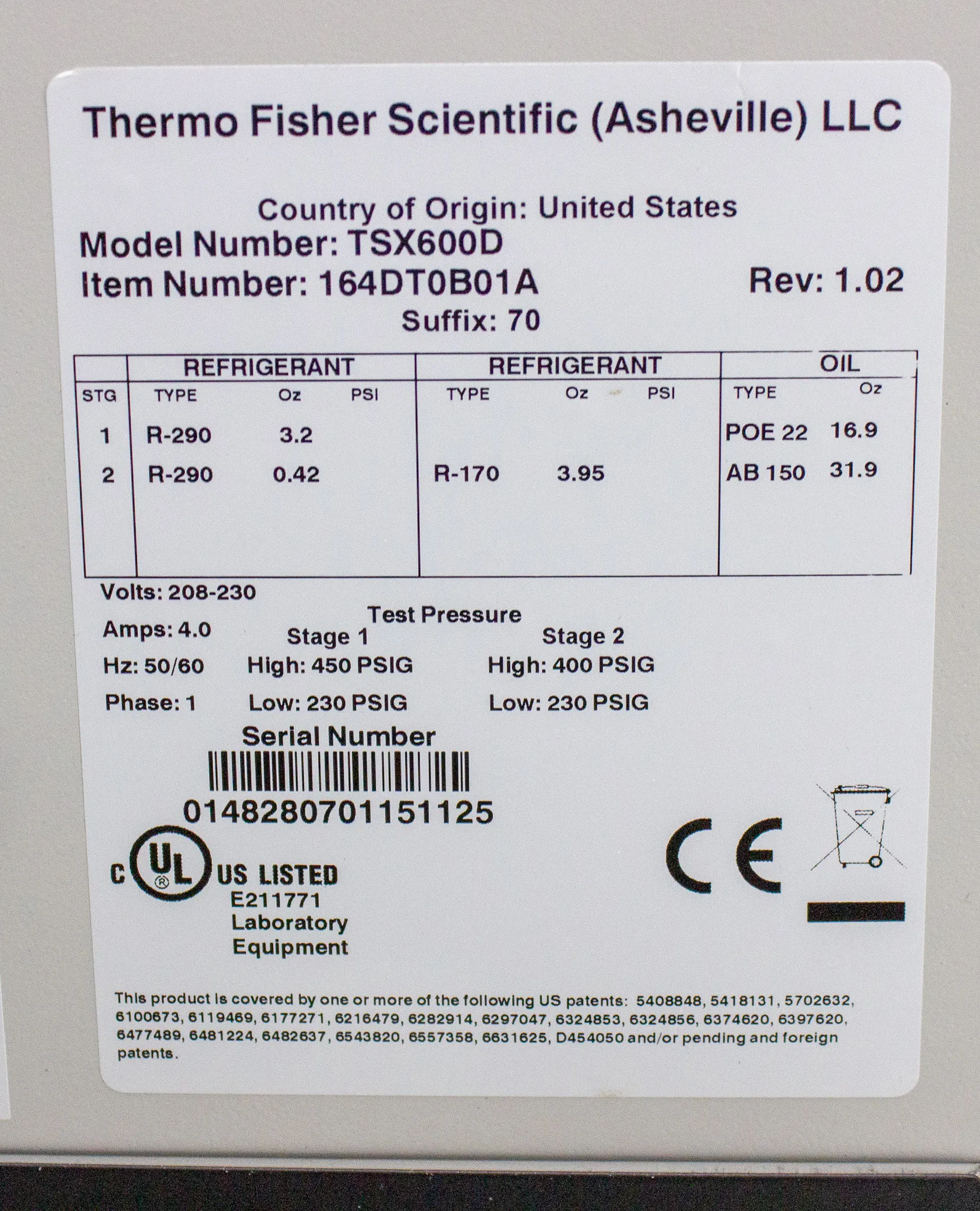 Thermo Scientific TSX600D Ultra Low Freezer