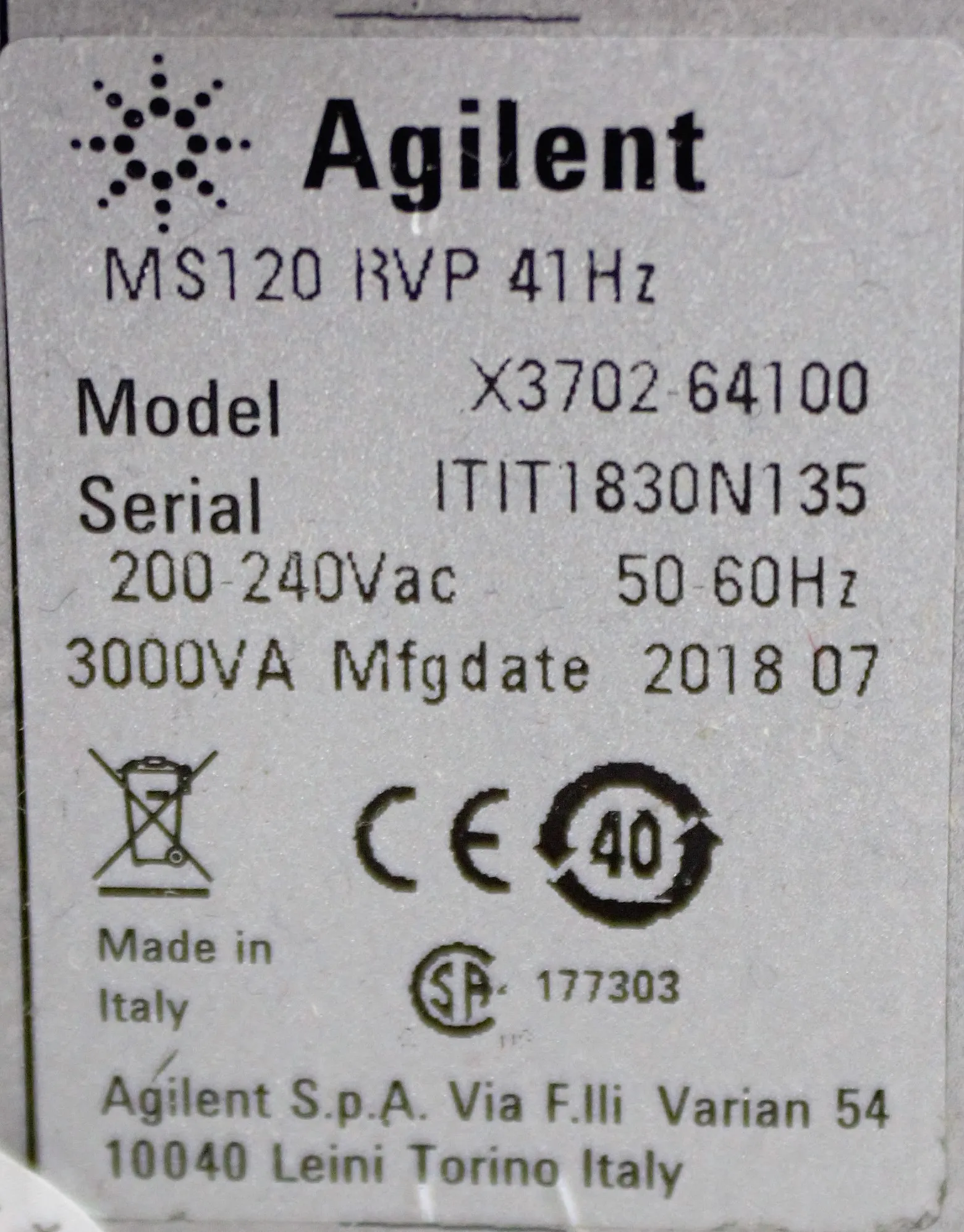 Agilent MS120 Roughing Pump Vacuum Pump