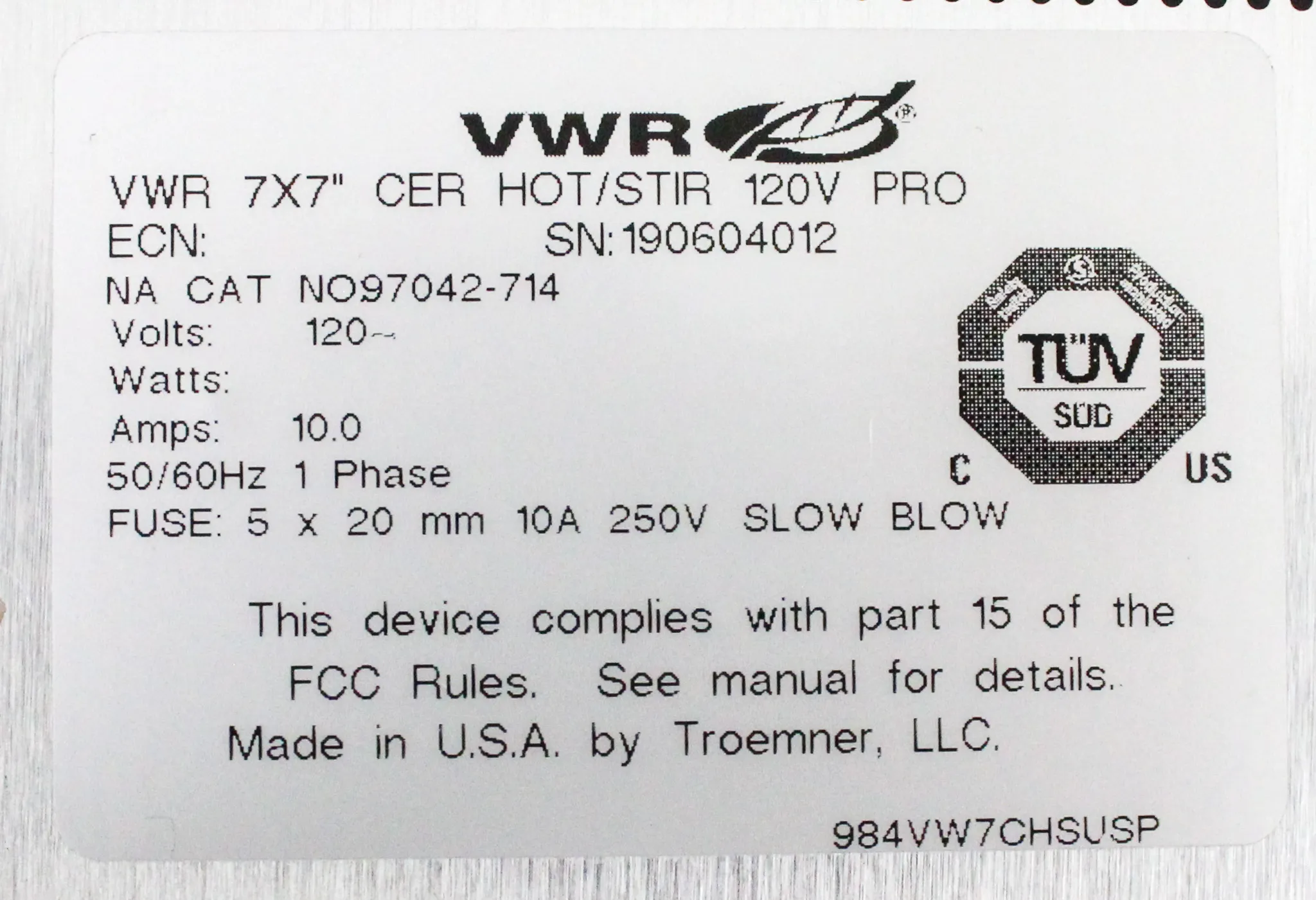 VWR Professional Hot Plate Stirrer Cat# 97042-714