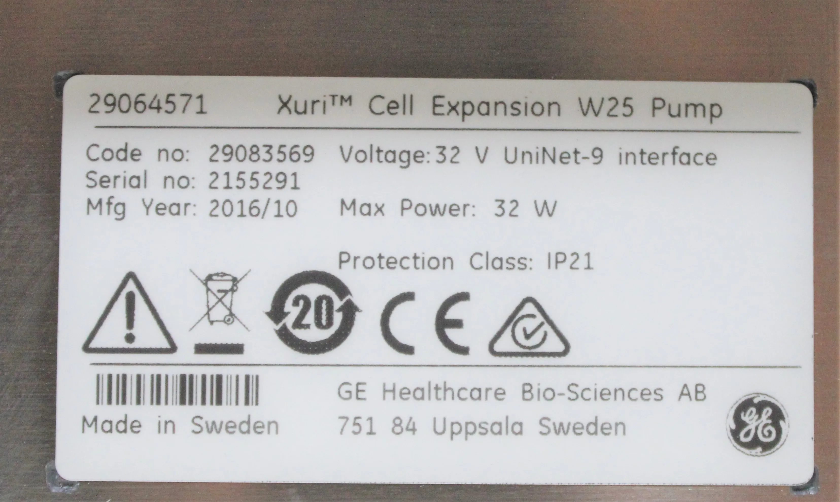 GE Healthcare Xuri W25 CBCU and Cell Expansion Pump