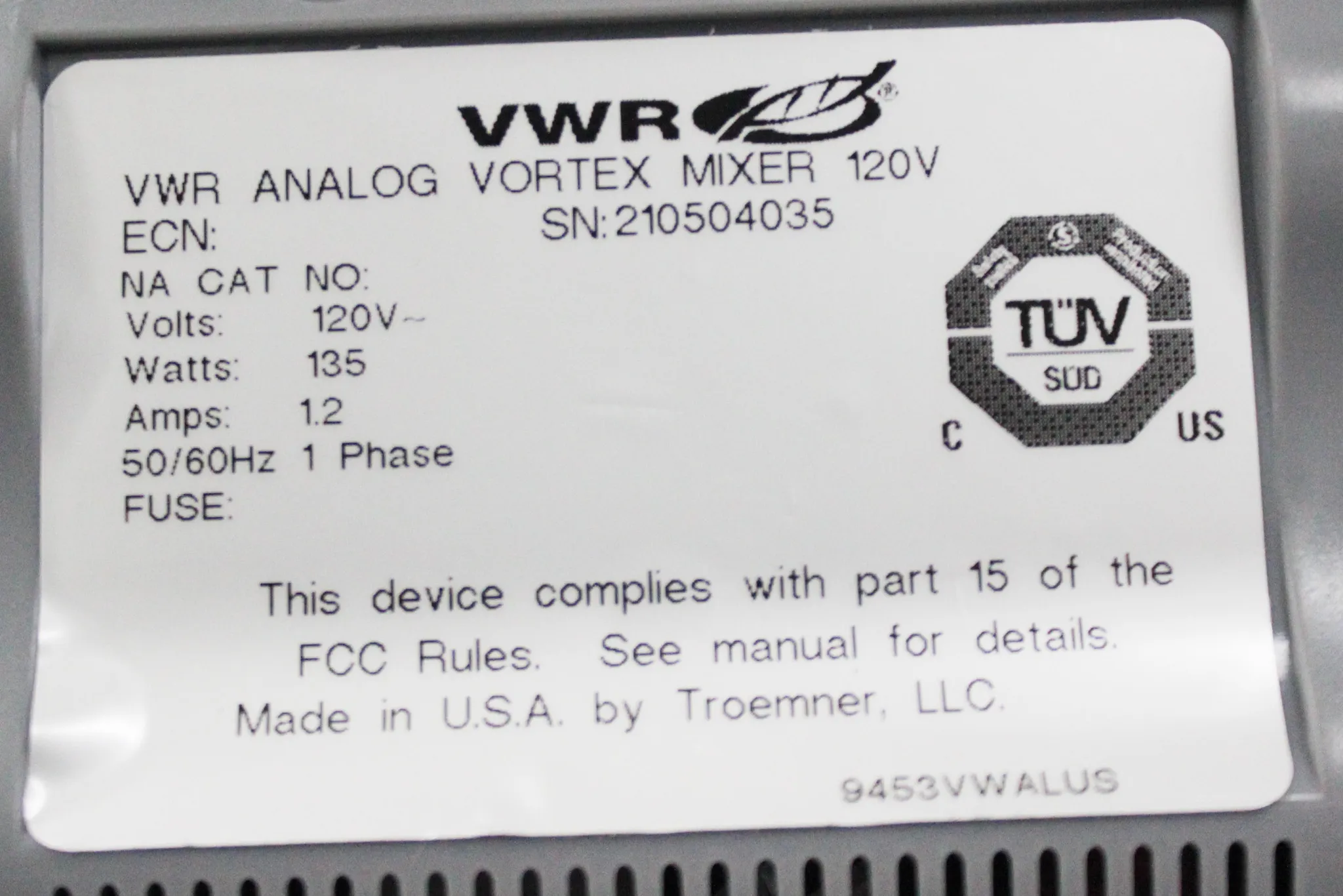 VWR Analog Vortex Mixer 120v