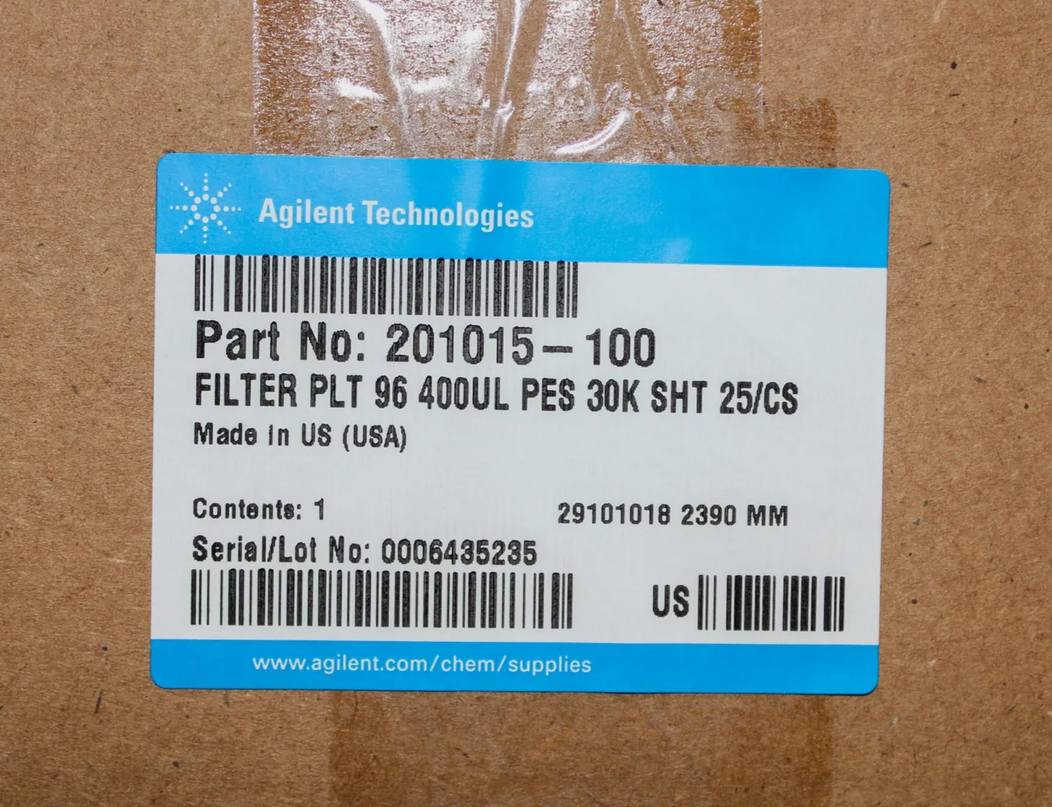 Agilent Filter PLT 96 400UL PES 30K SHT 25/cs. 201015-100 Unused