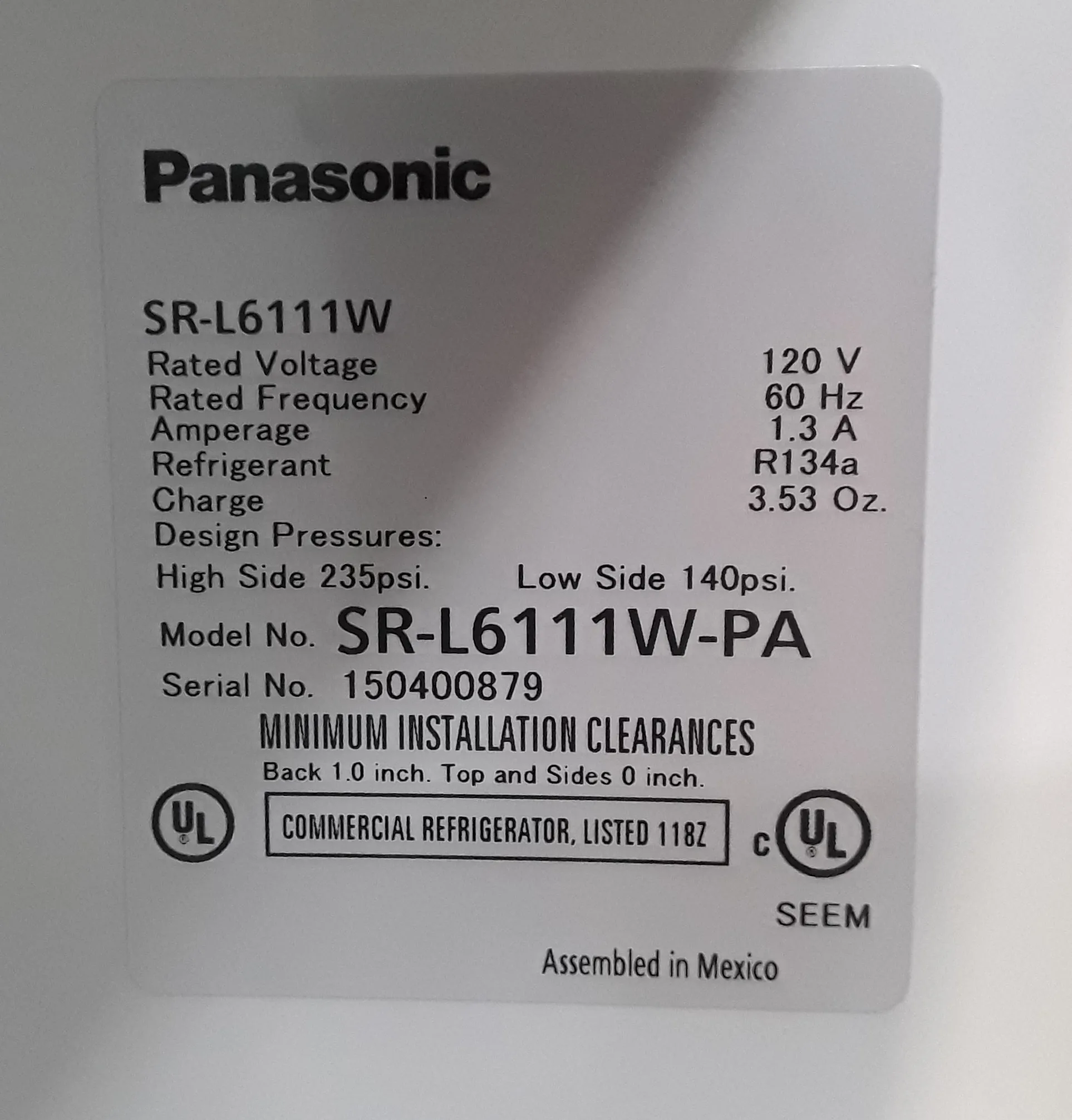 Panasonic Refrigerator SR-L6111W-PA