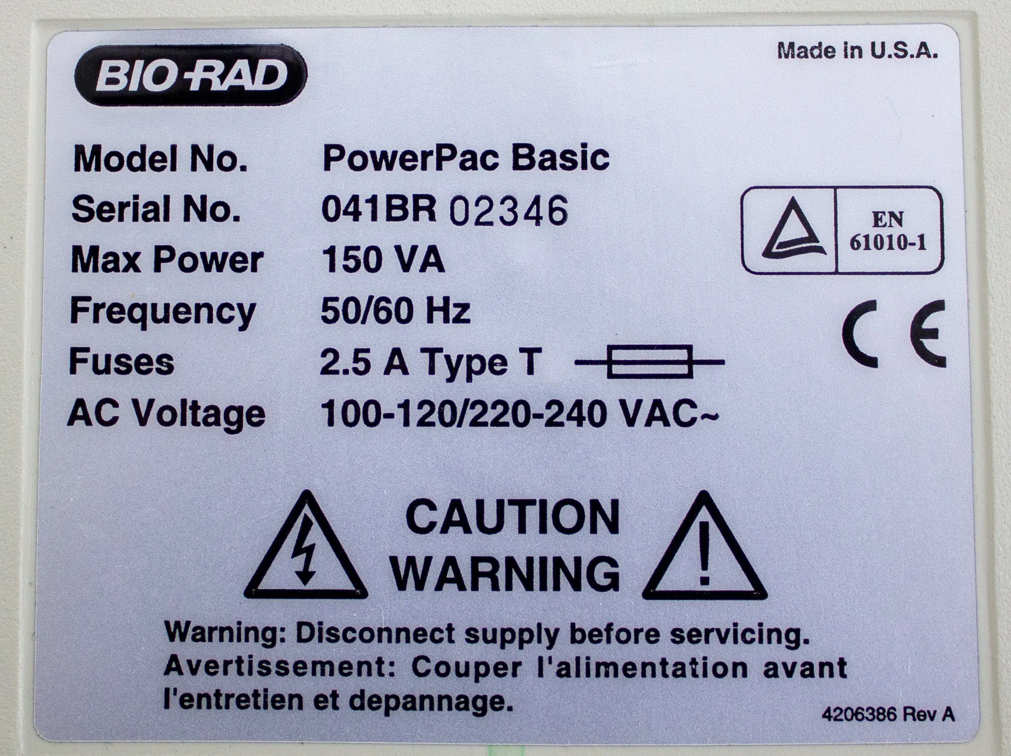 BIO-RAD PowerPac Basic Electrophoresis Power Supply