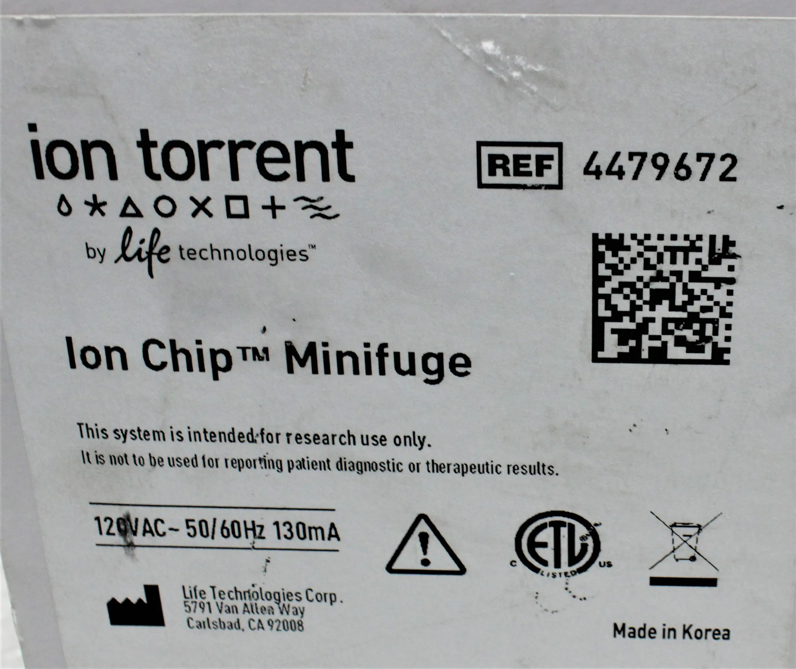 Ion Torrent 4479672 MiniFuge for Centrifugation of Ion PGM/Ion Proton Chips