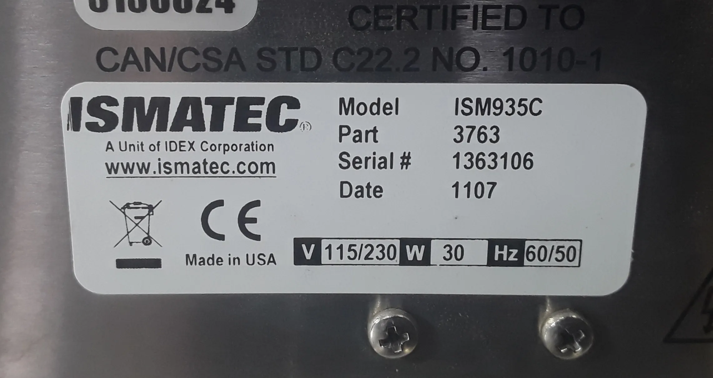 Ismatec Peristaltic Pump Model ISM935C 4-Channel