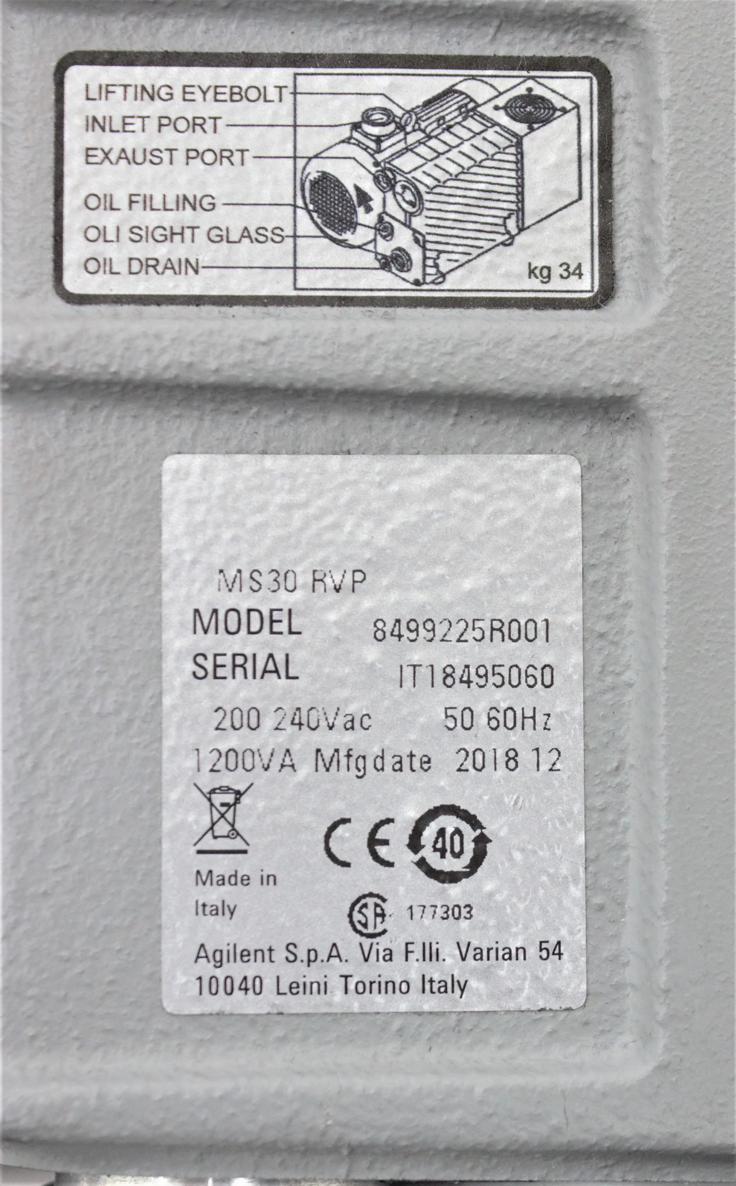 Agilent MS30 Rotary Vane Vacuum Pump