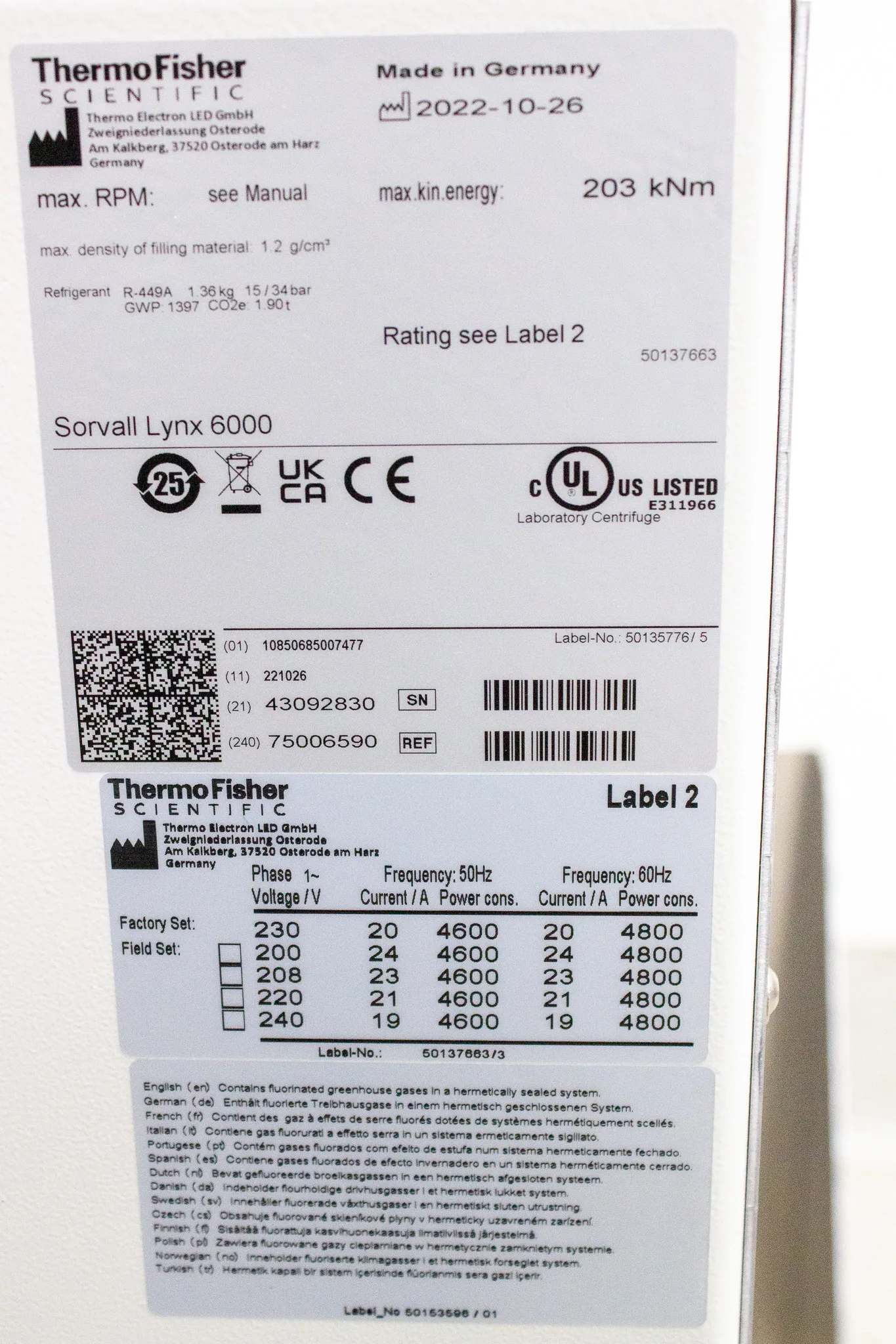 Thermo Scientific Sorvall Lynx 6000 Superspeed Centrifuge 75006590