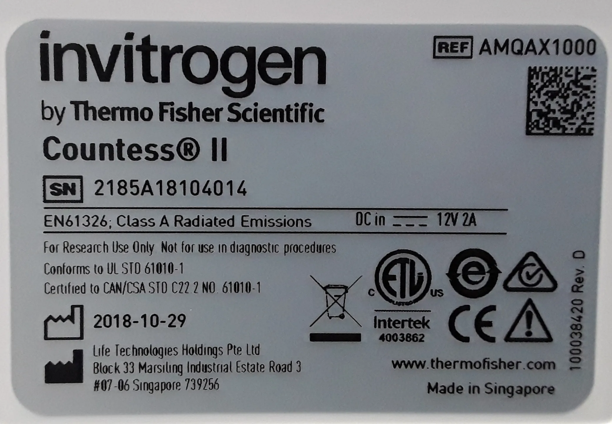 Invitrogen Countess II FL AMQAX1000 Automated Cell Counter