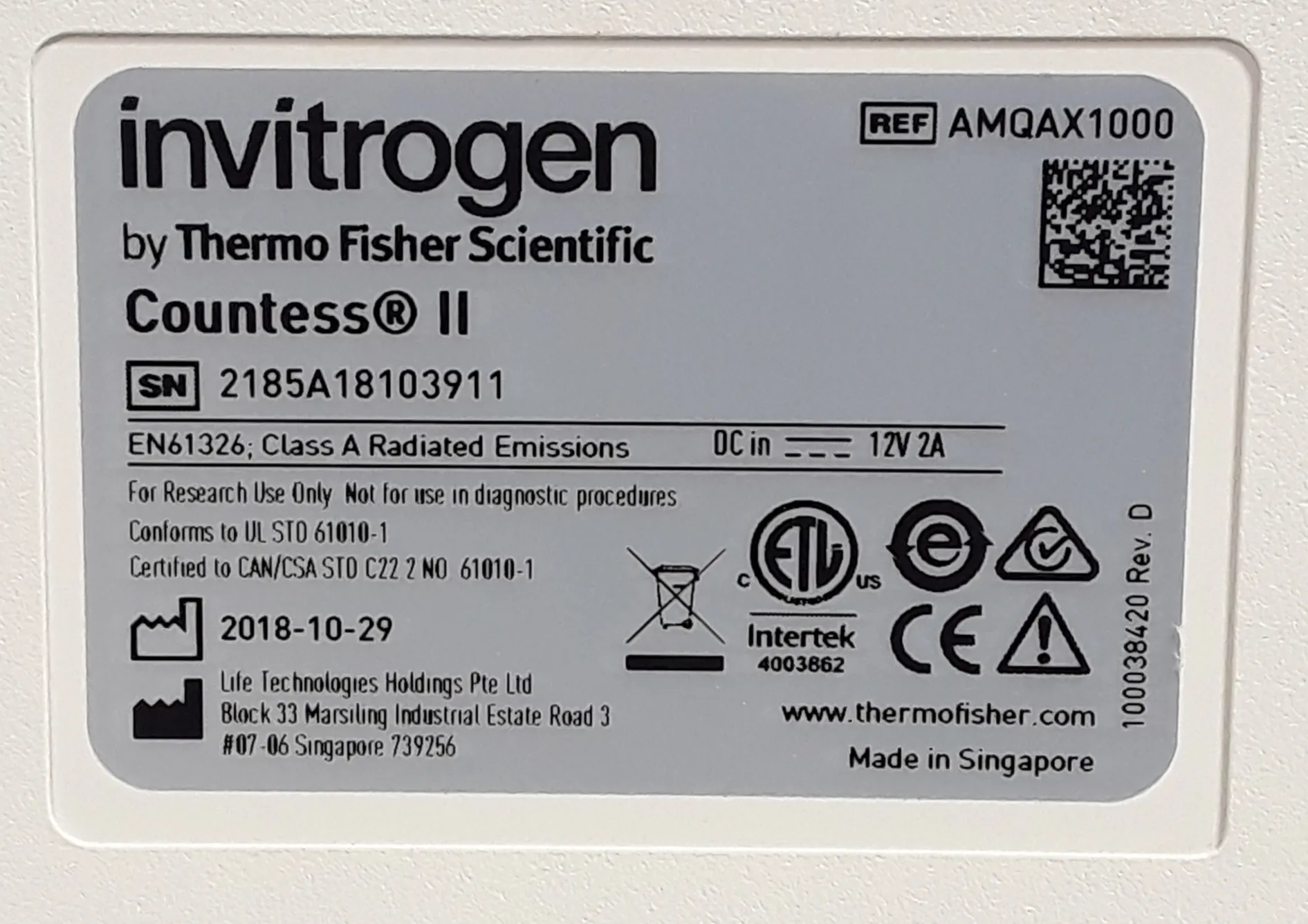 Used Invitrogen AMQAX1000 Countess II Automated Cell Counter