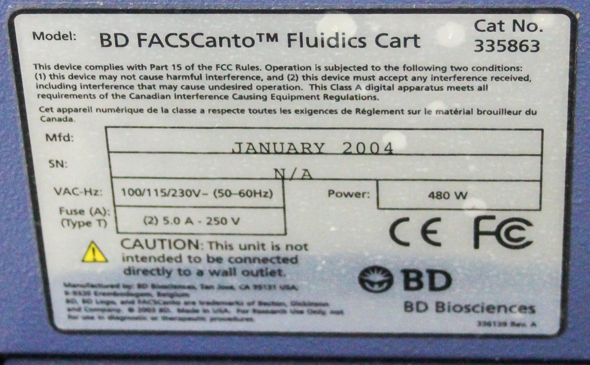 BD Biosciences BD FACSCanto Fluidics Cart