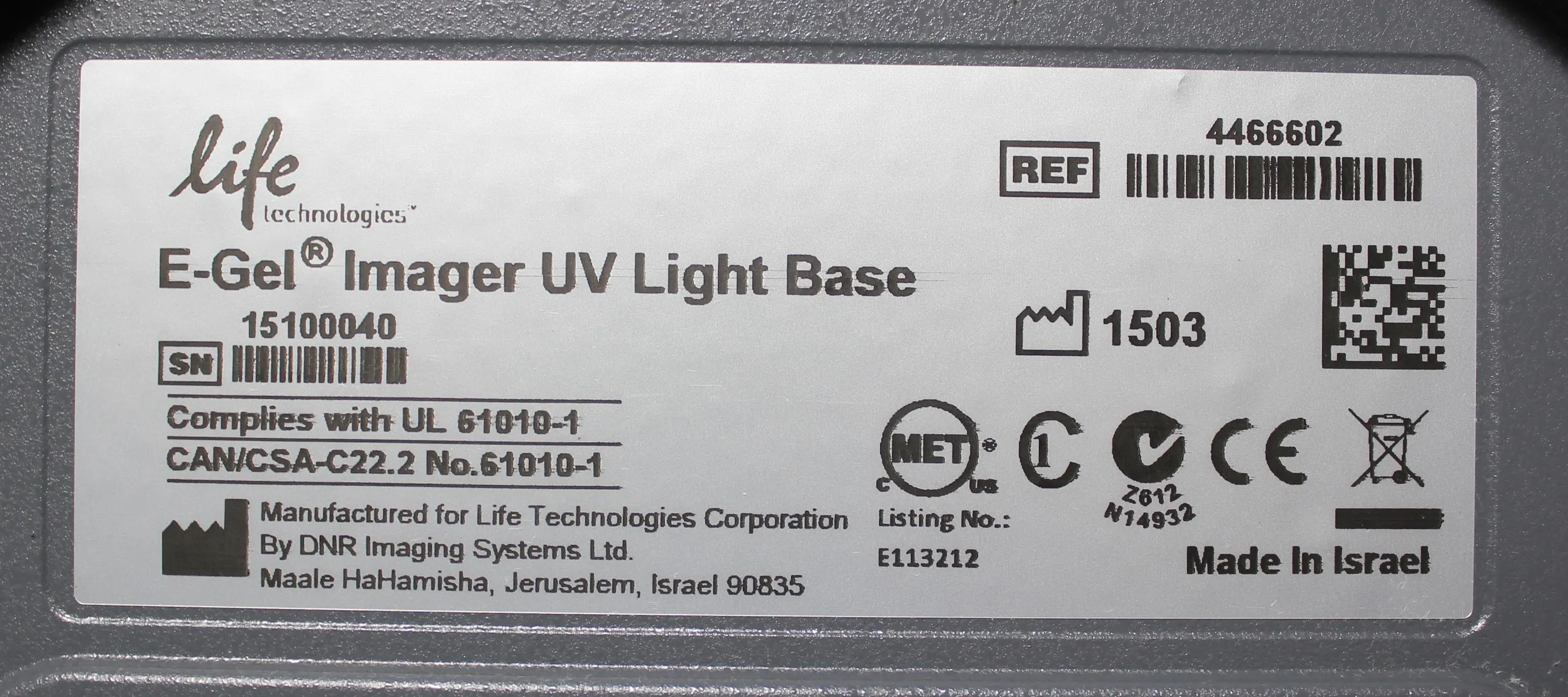 Life Technologies 4466602 UV Light Base - Used Electrophoresis Light Box