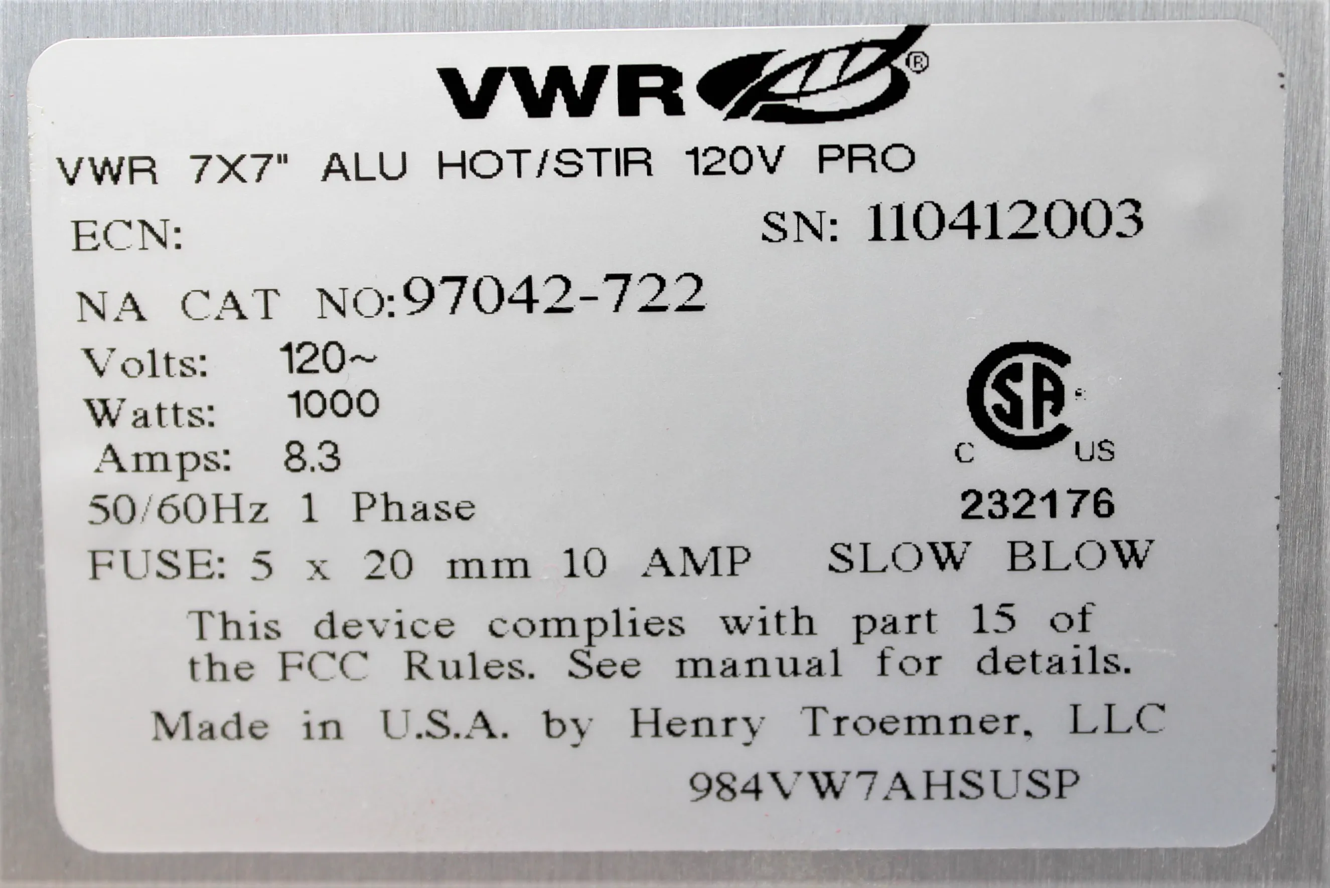 VWR Alu Hot/Stir Pro 97042-722 Vortexer / Rotator / Shaker Used Lab Equipment