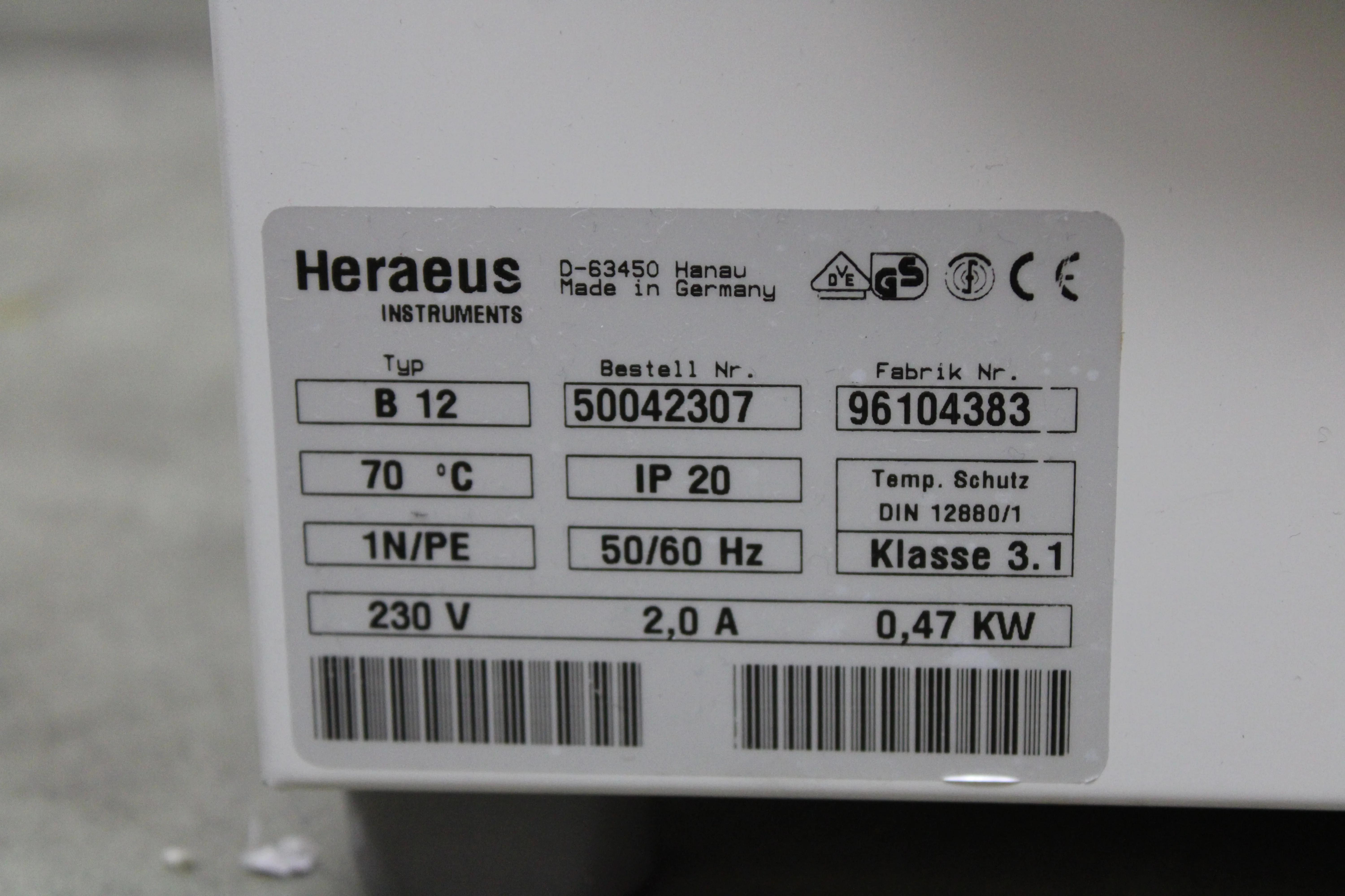 Heraeus B12 Incubator 131L Used Laboratory Equipment