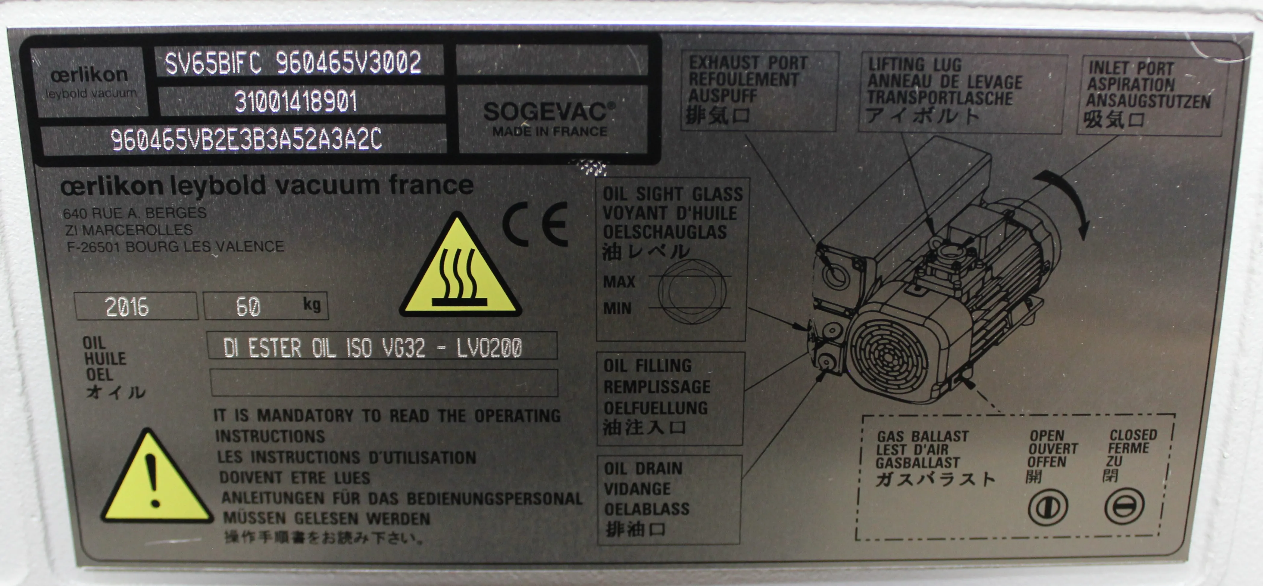 Leybold Sogevac SV65B Vacuum Pump