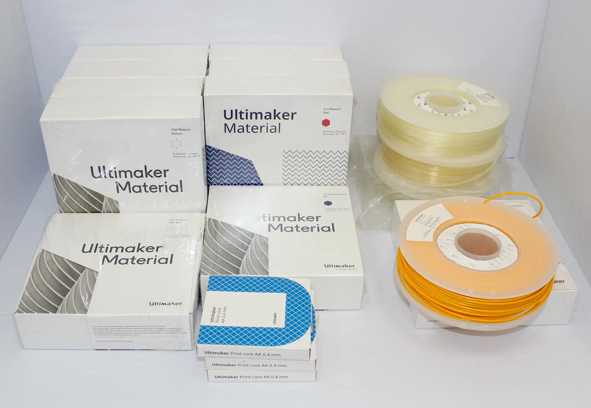 Ultimaker Material PVA Natural/ PLA Red-Yellow/ CPE Light Gray/ TPU 95A Blue - 3D Printer Consumables