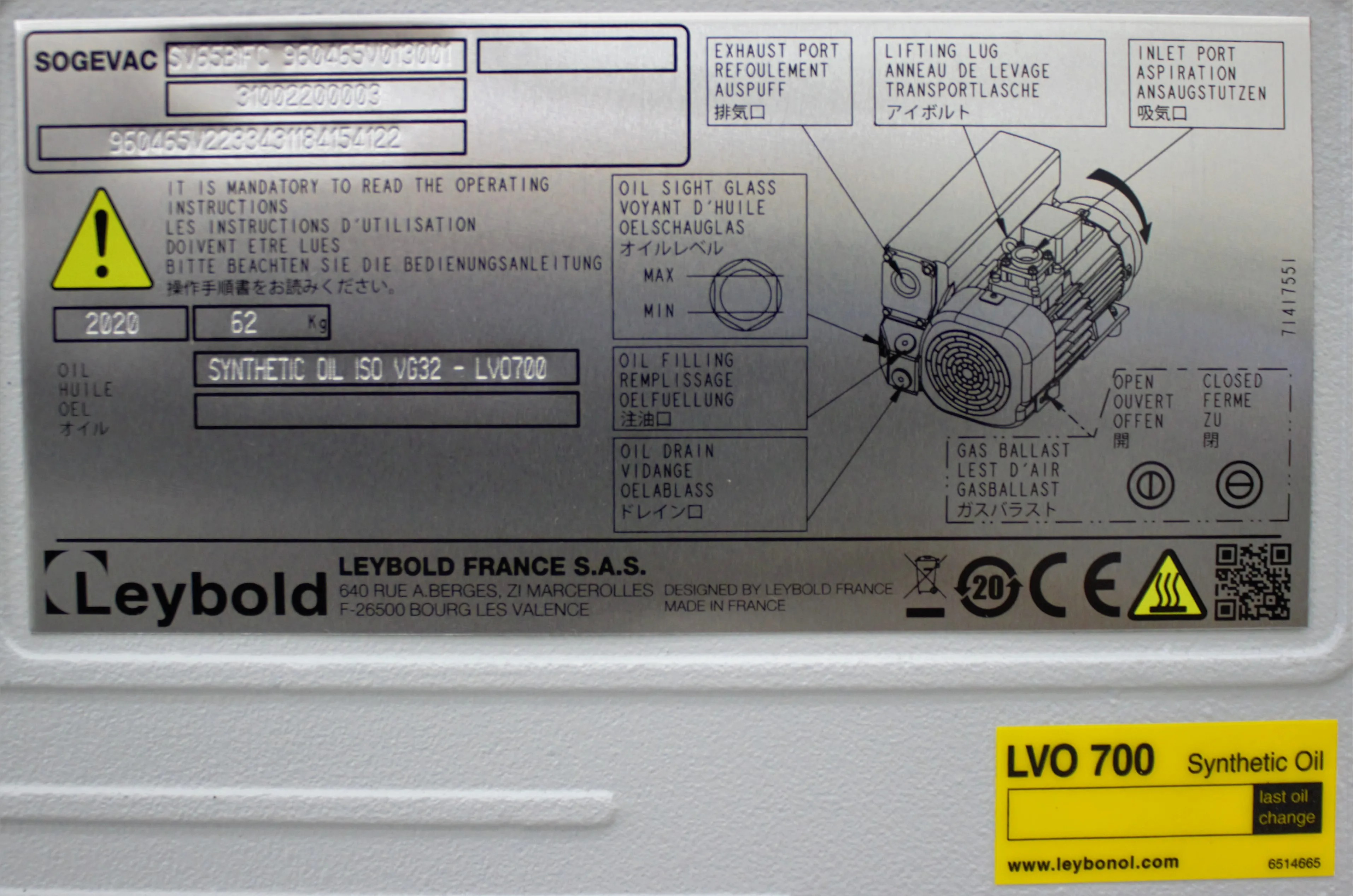 Leybold Sogevac SV 40-65BIFC Rotary Vane Vacuum Pump