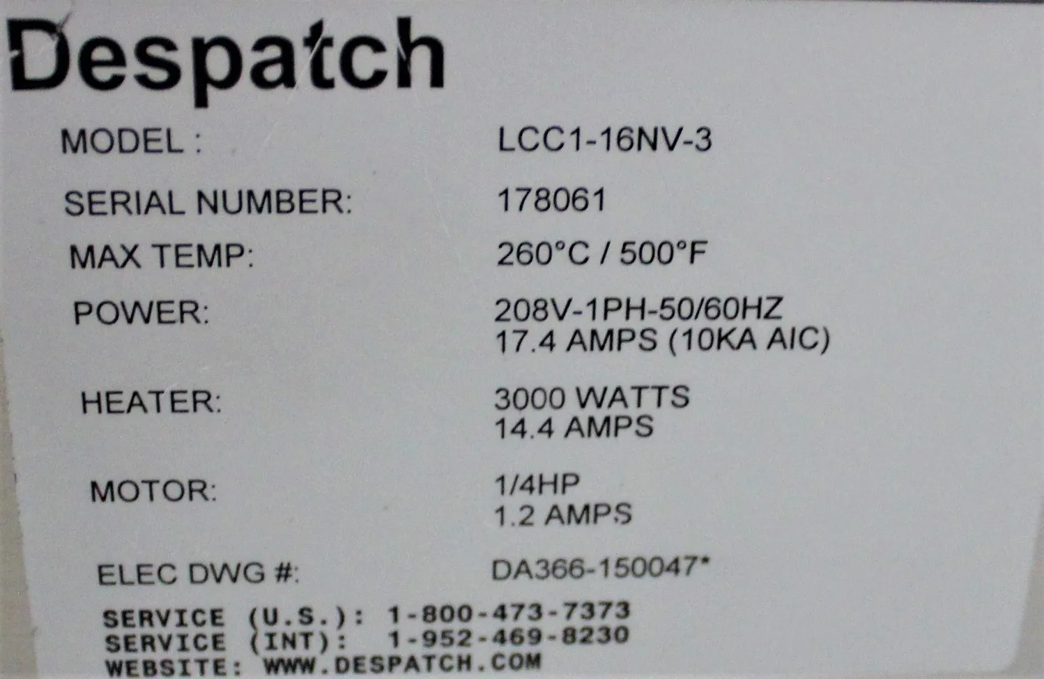 Despatch Double Stack LCC Series Oven with MRC 51000015AF Chart Recorder