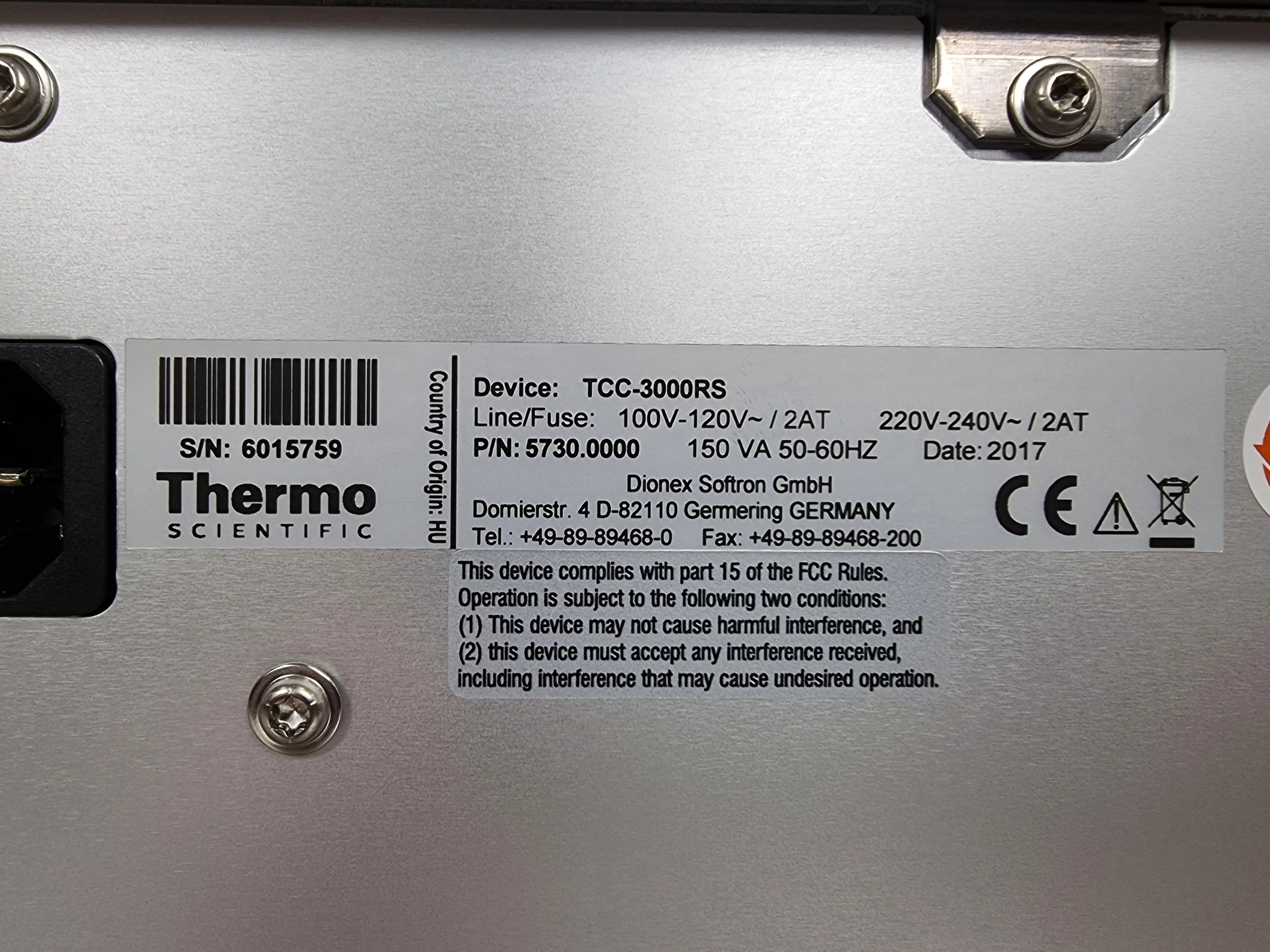 Thermo Scientific Dionex UltiMate 3000 Rapid Separation Thermostatted Column Compartment HPLC/FPLC/GC/CE