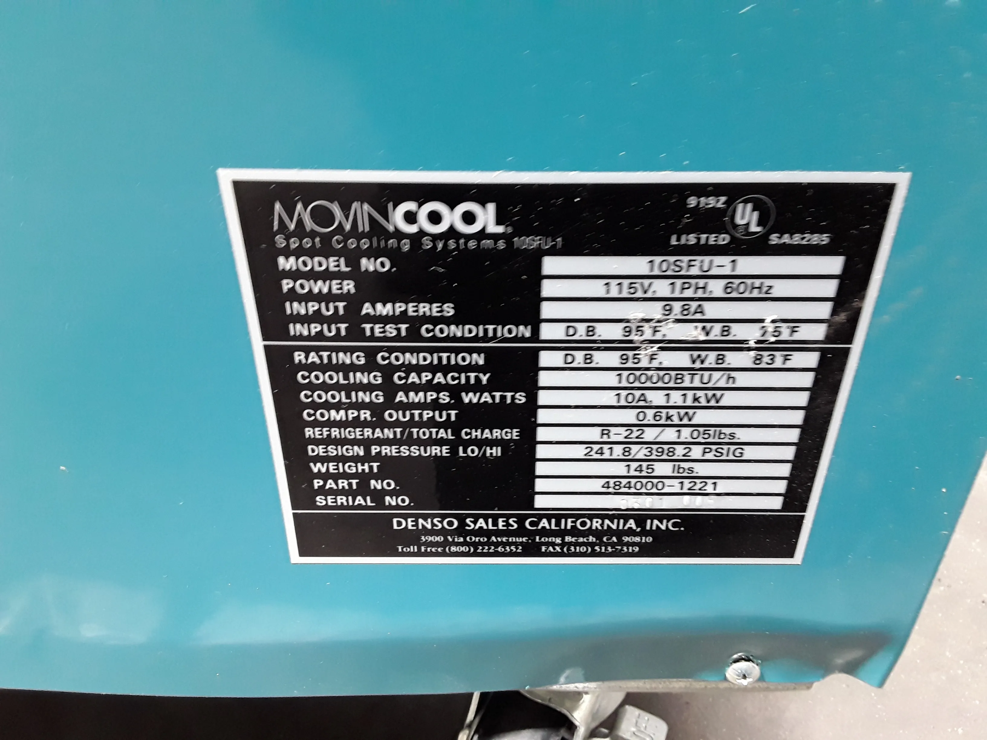 MovinCool 10SFU-1 Portable Spot Cooling System