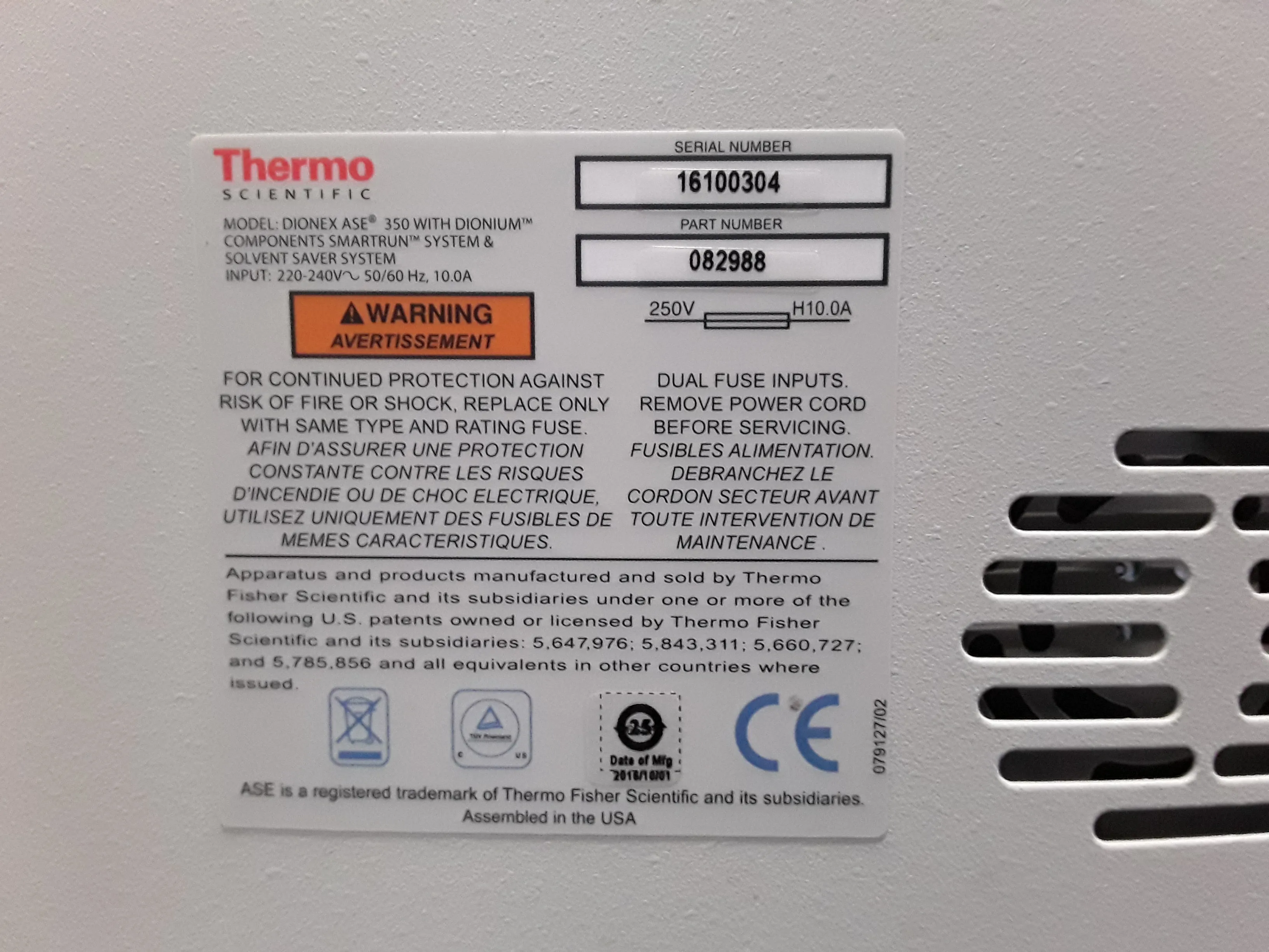 Thermo Fisher Dionex ASE 350 Automated Solvent Extractor