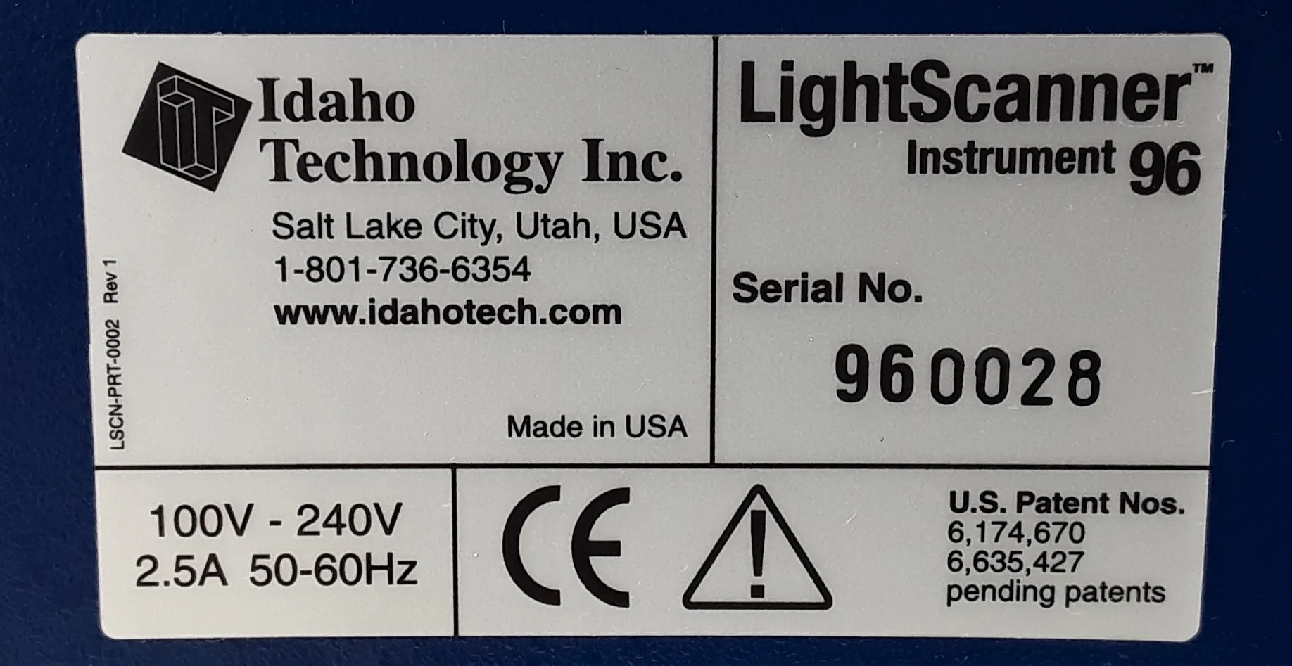 Used Idaho Technology Inc LightScanner 96 Plate-Based Hi-Res Melting Instrument 230V Molecular Biology