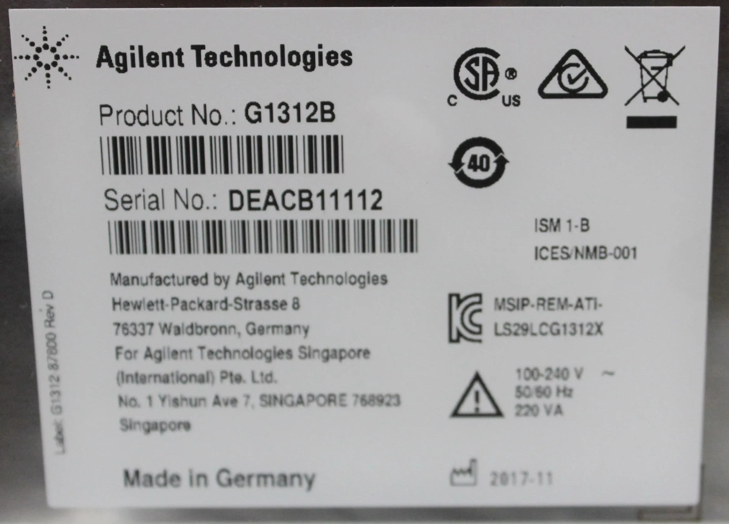 Agilent G1312B Infinity Binary Pump HPLC/FPLC/GC/CE