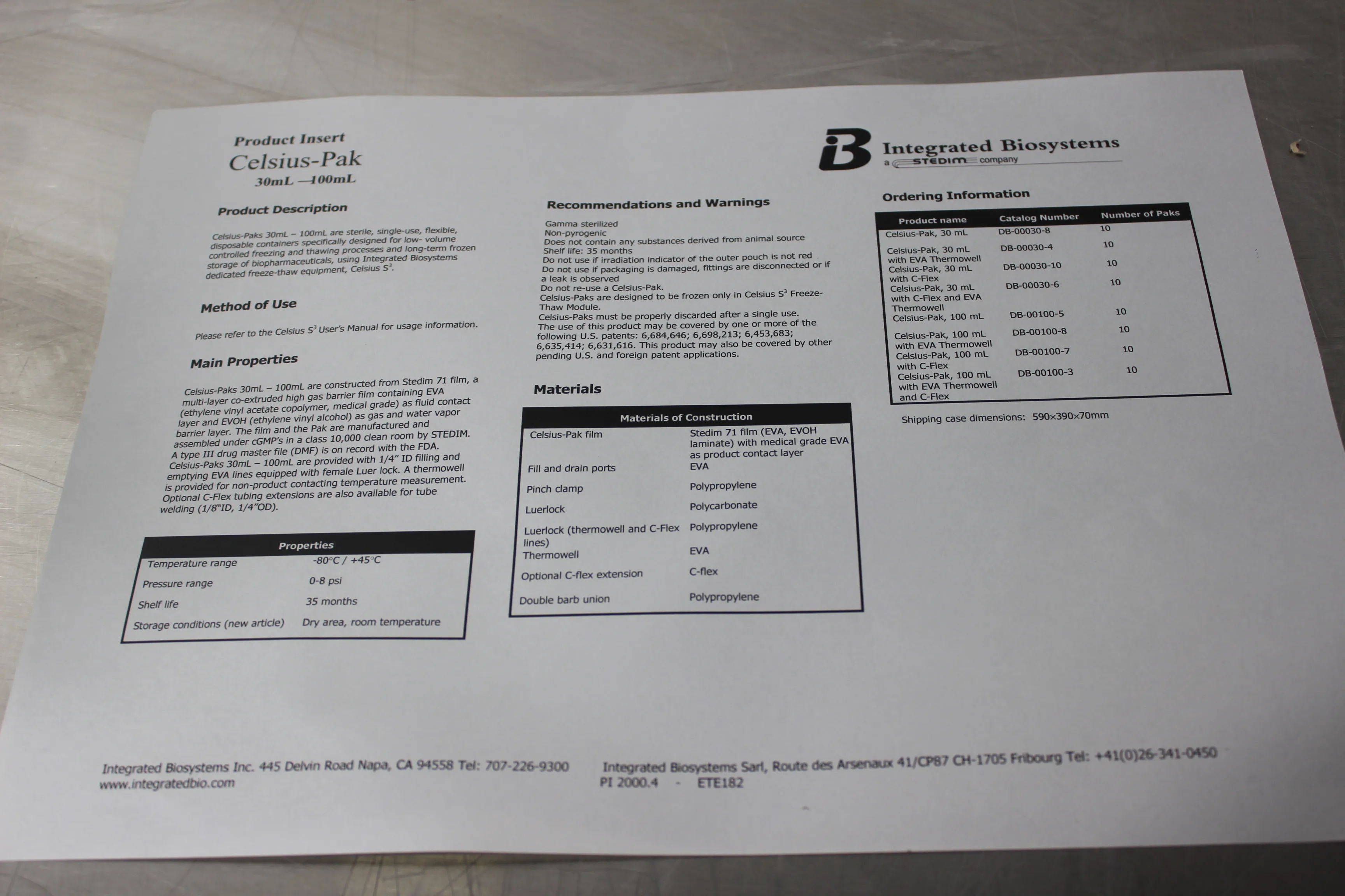 Integrated Biosystems Celsius-Pak 100mL 00100-3 C-Flex EVA Tubing with Thermowell