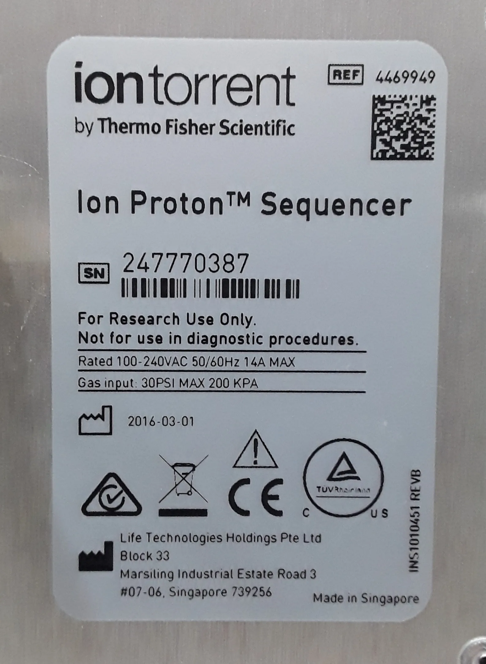 Ion Torrent 4469949 DNA Sequencer