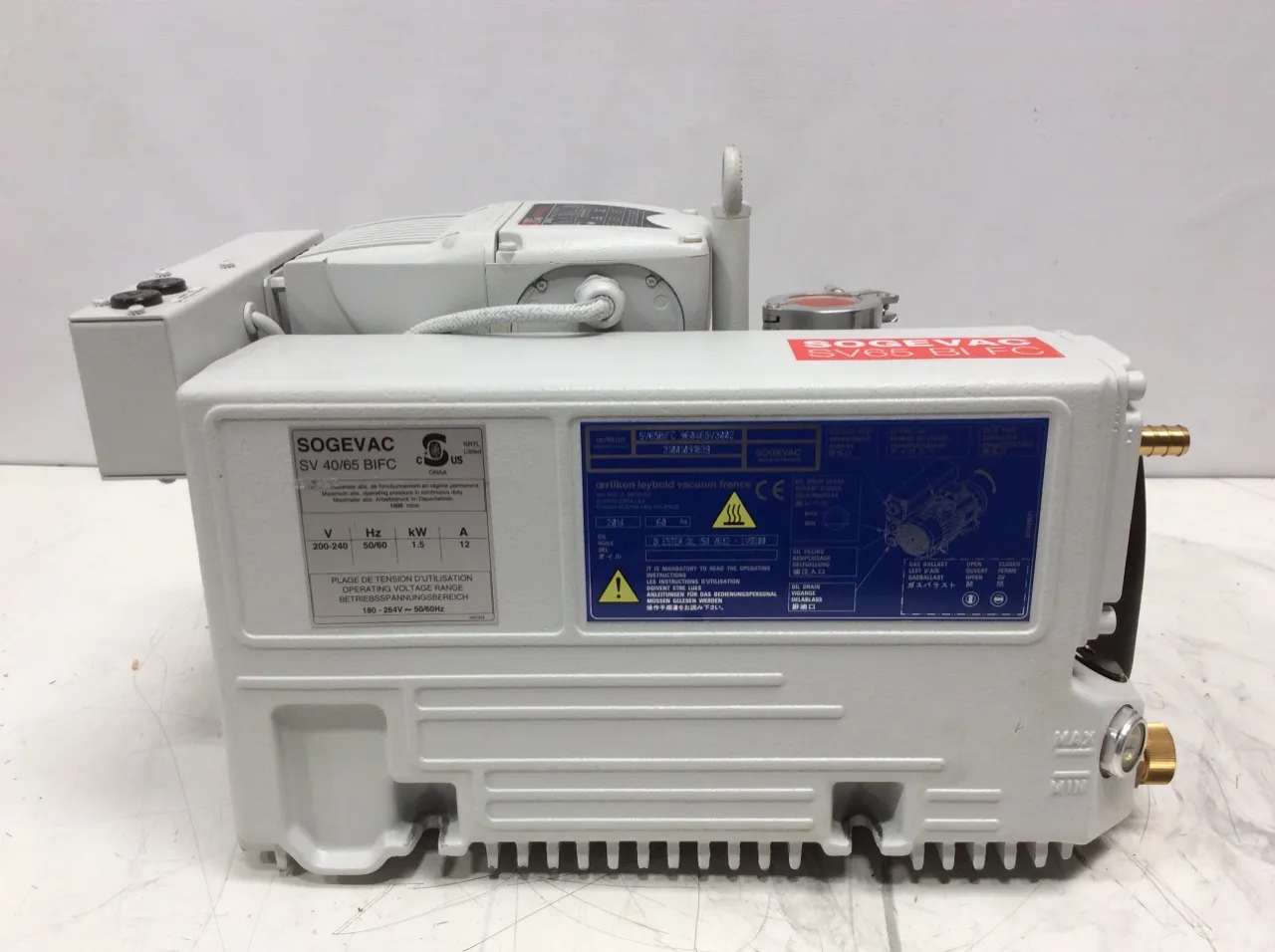 Sogevac SV65 BI FC Single Stage Oil Sealed Rotary Vane Vacuum Pump 1.1 Torr