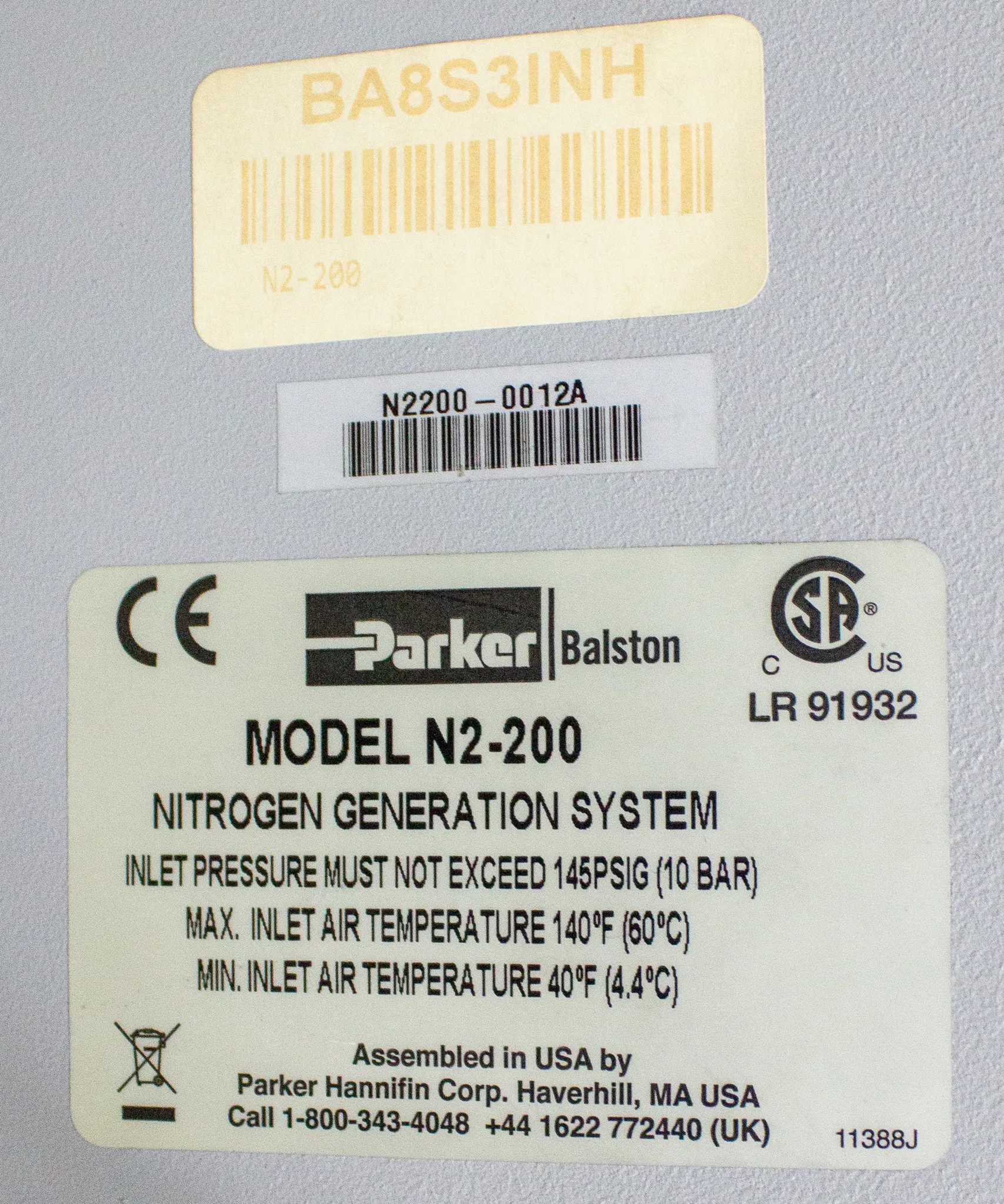 Parker Balston N2-200 Nitrogen Generator Model