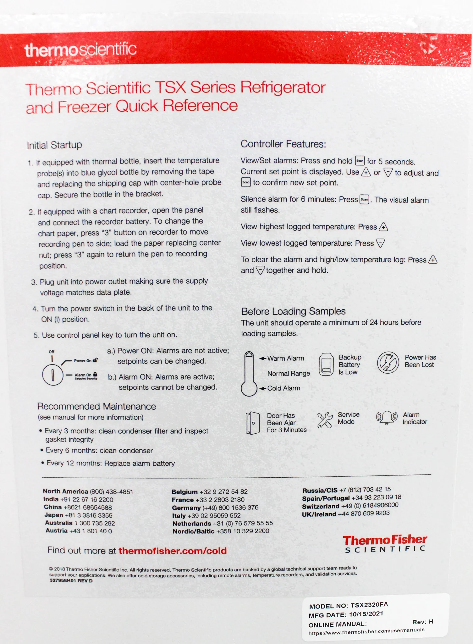 Used Thermo Fisher Scientific TSX2320FA -20C Manual Defrost Lab Freezer