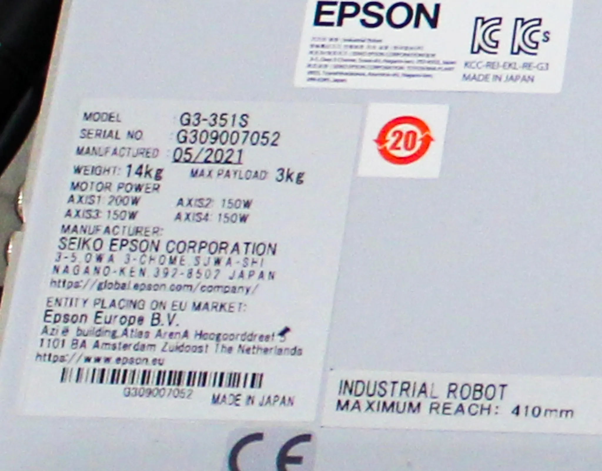 Epson Scara Industrial Robot Arm G3-351S