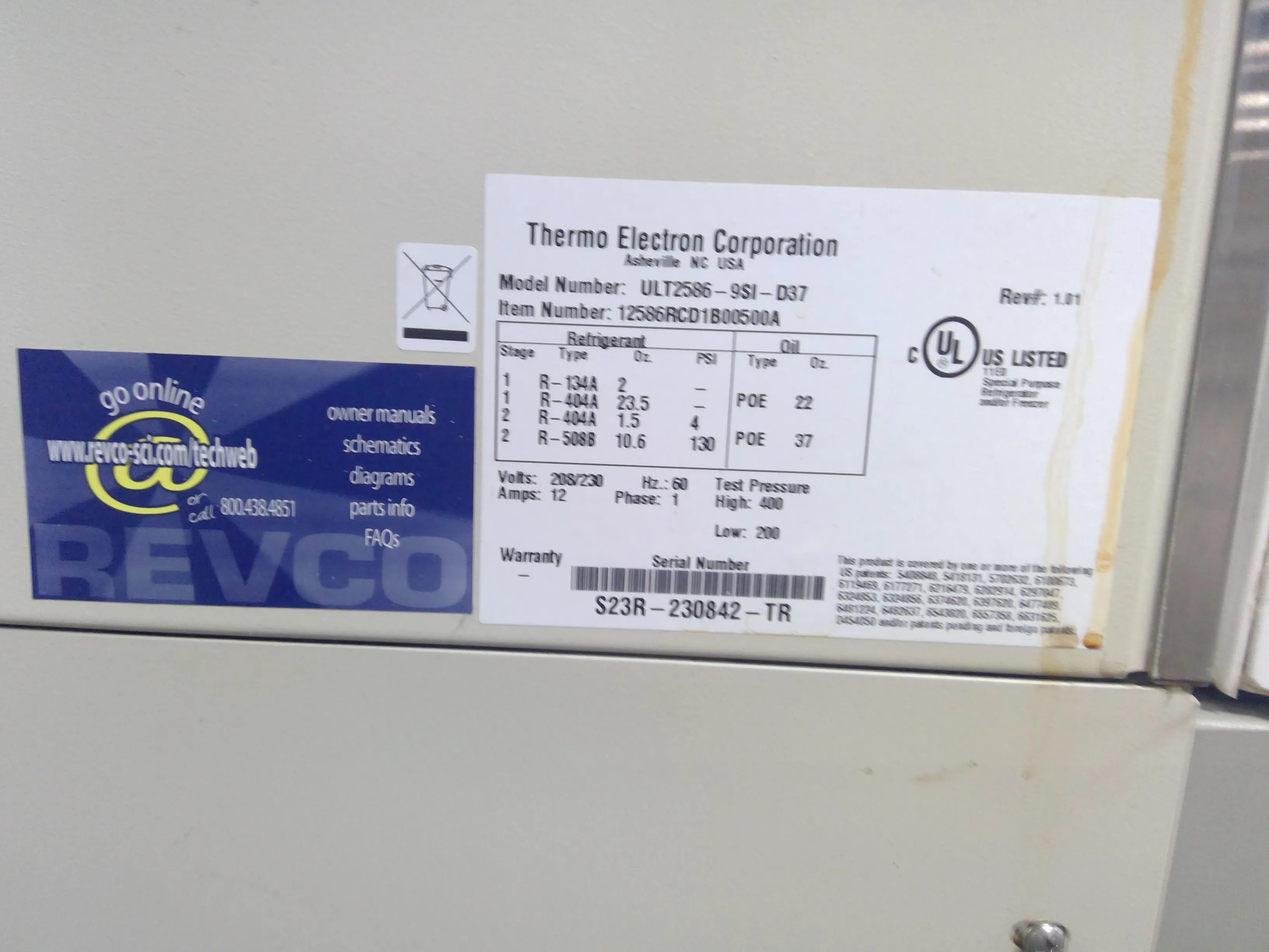 Thermo Scientific/Revco ULT2586-9SI-D37 Ultra-Low Freezer