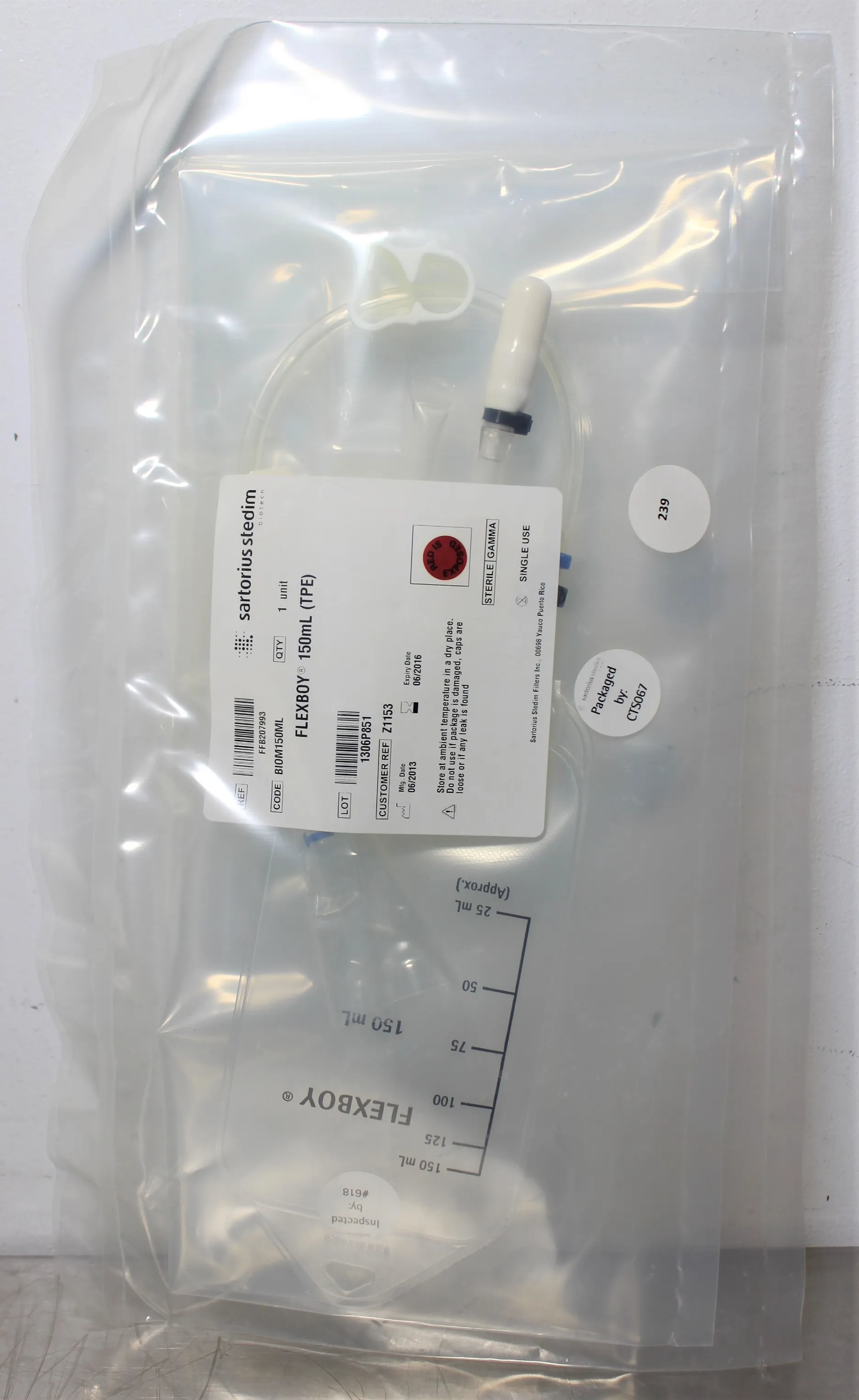 Sartorius Flexboy 150mL TPE BIOM150ML Bioprocessing Bags