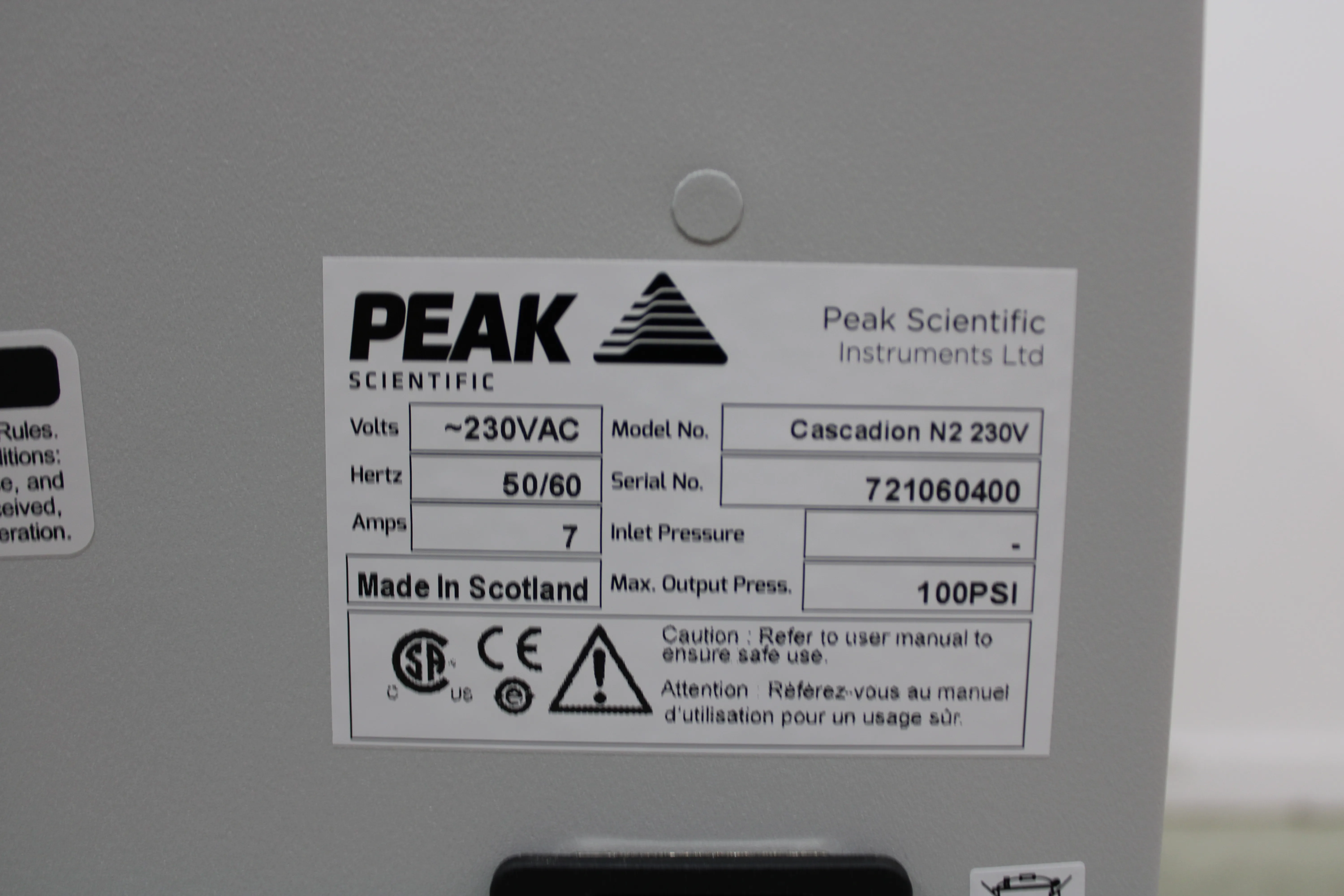 Peak Scientific N2 230V Nitrogen Generators