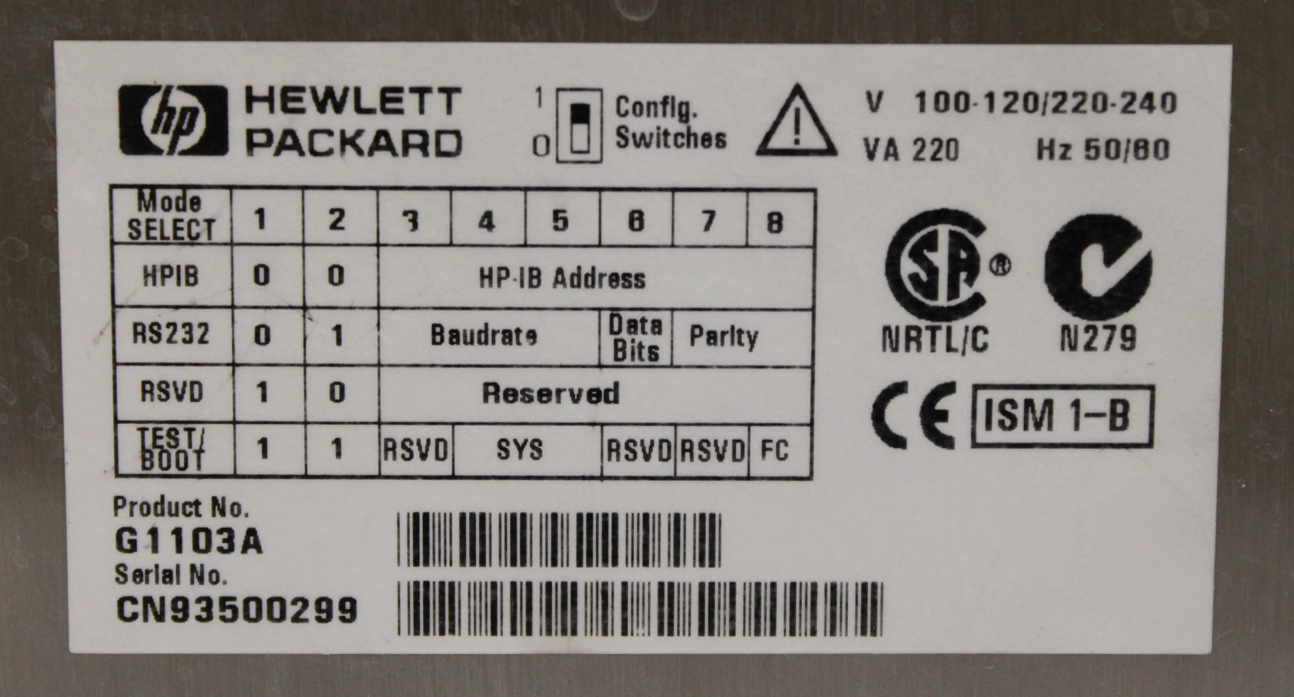 Hewlett Packard G1103A UV-Vis Spectrophotometer