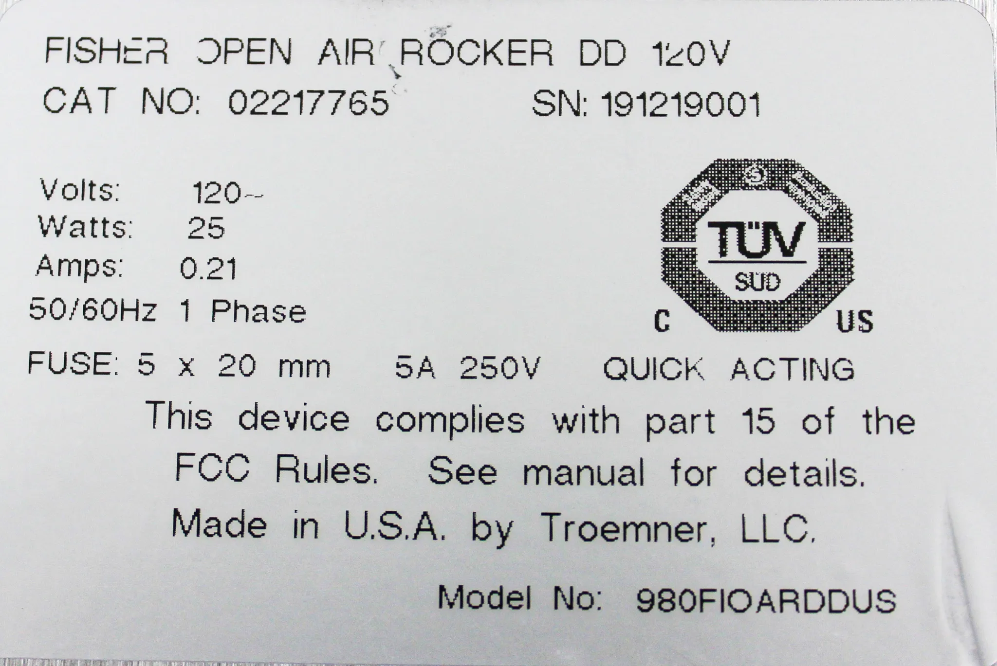 Fisherbrand Open Air Rocker Incubator Shaker Orbital Rocker 120V 50Hz/60Hz