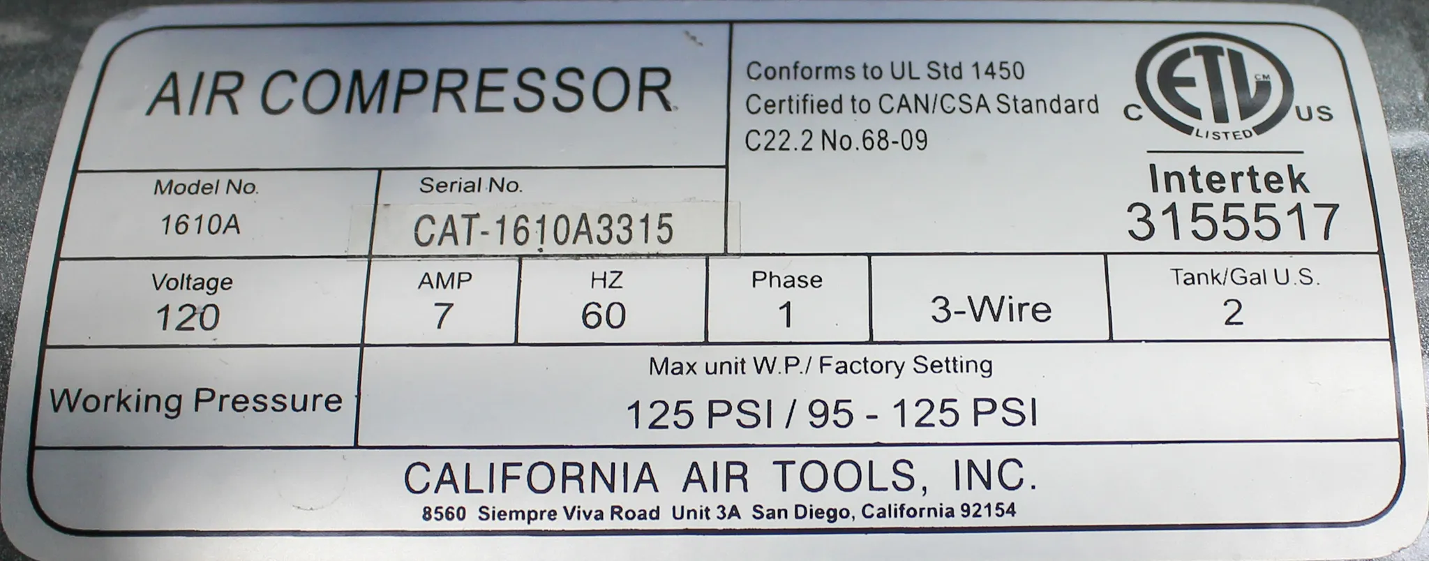 California Air Tools 1610A Ultra Quiet Oil-Free Air Compressor 1.6 Gallon