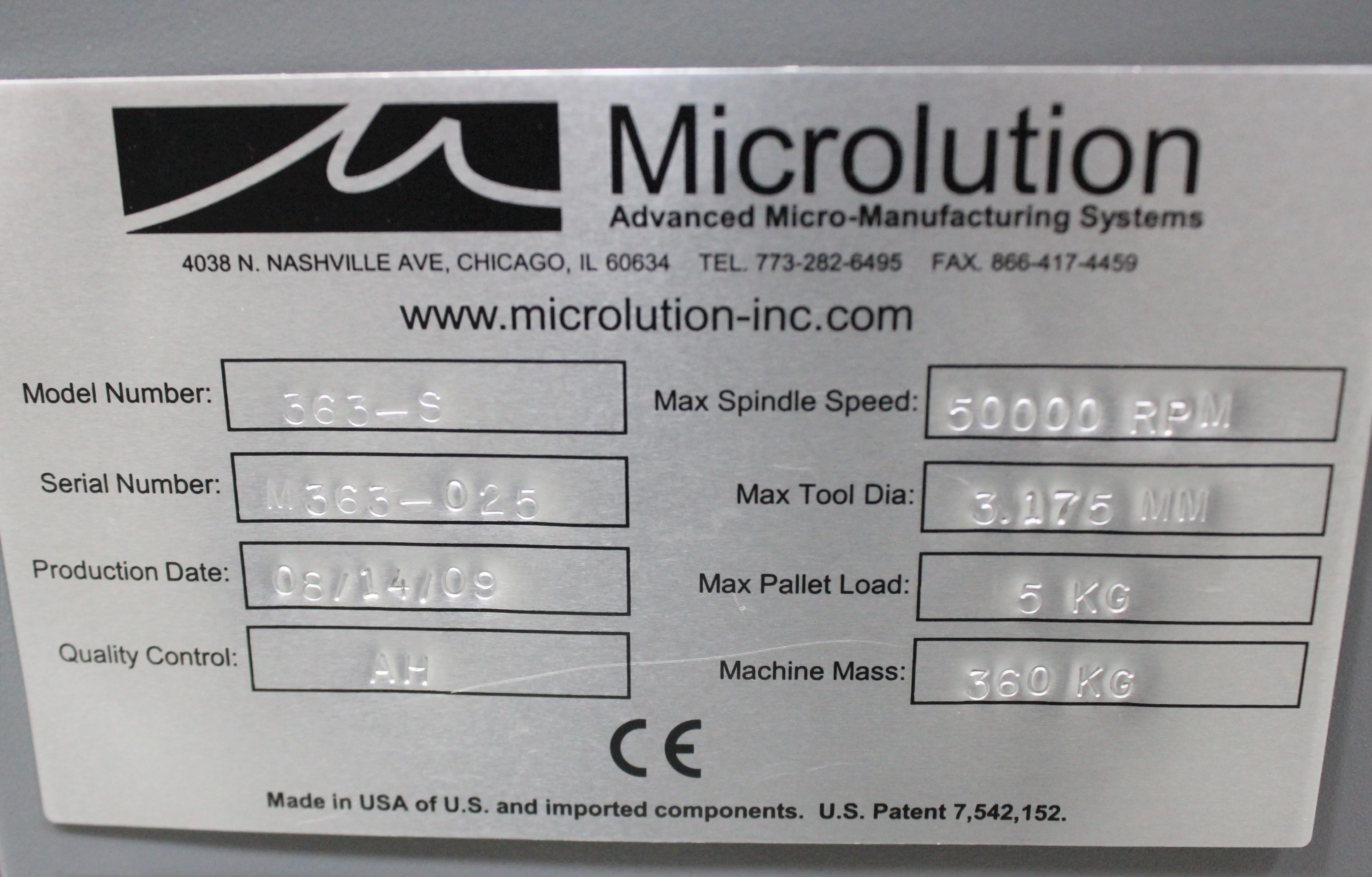 Microlution 363-S High Speed 3-Axis Micro Milling CNC Horizontal Machine